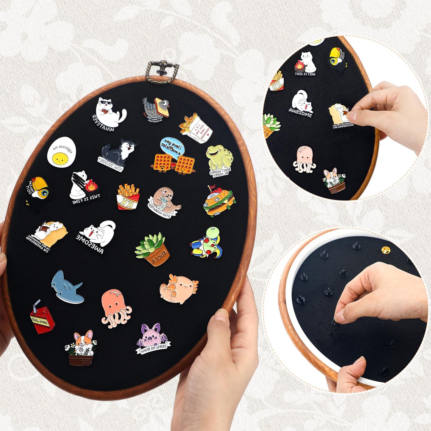 Yalikop Pin Display Board Fabric Enamel Pin Boards Wall Hanging Brooch Earrings Necklace Jewelry Holder Organizer Display Storage Back to School Gift for Home Summer Holiday(Black,11.4" X 8.6",2)