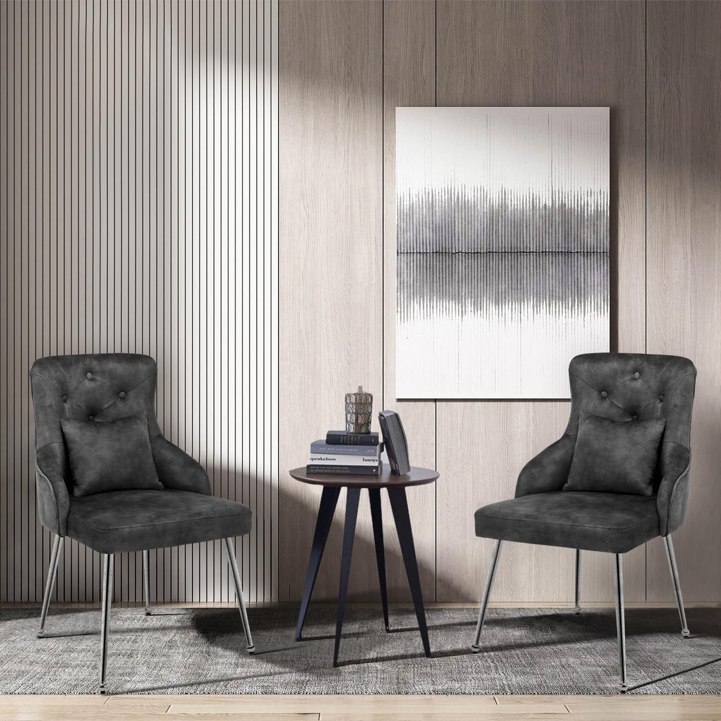 UDAX Velvet Vanity Chairs with Back, Upholstered Makeup Chair No Wheels with Metal Legs & Lumbar Pillow for Living Room/Makeup Room/Bedroom/Home Office/Kitchen