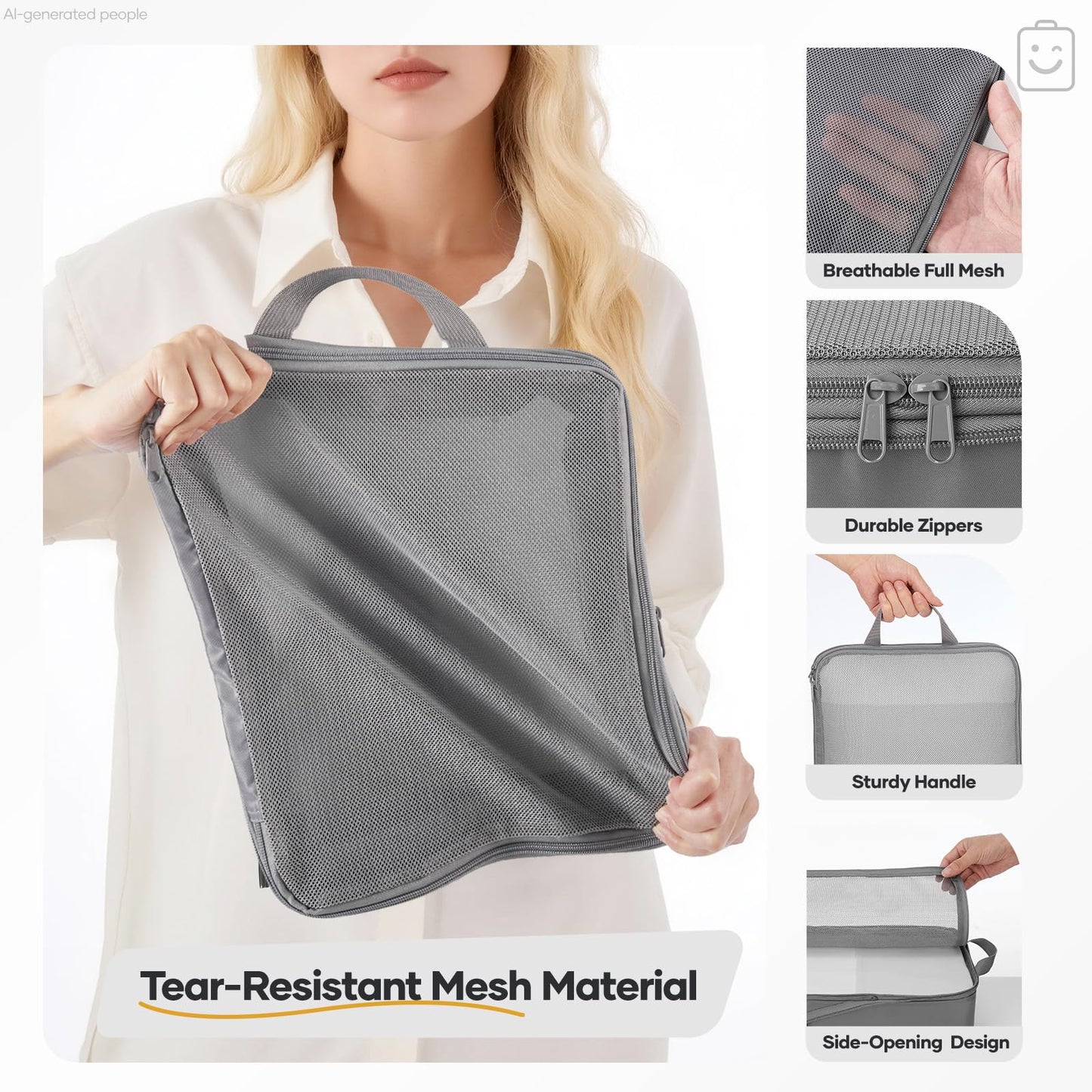 Veken 9/11 Set Compression Packing Cubes for Travel Essentials,Compressible Expandable Large Luggage Suitcase Organizer Bags for Clothing,Space Saver Bags with Over 1000 pcs of Mesh Holes(Gray)