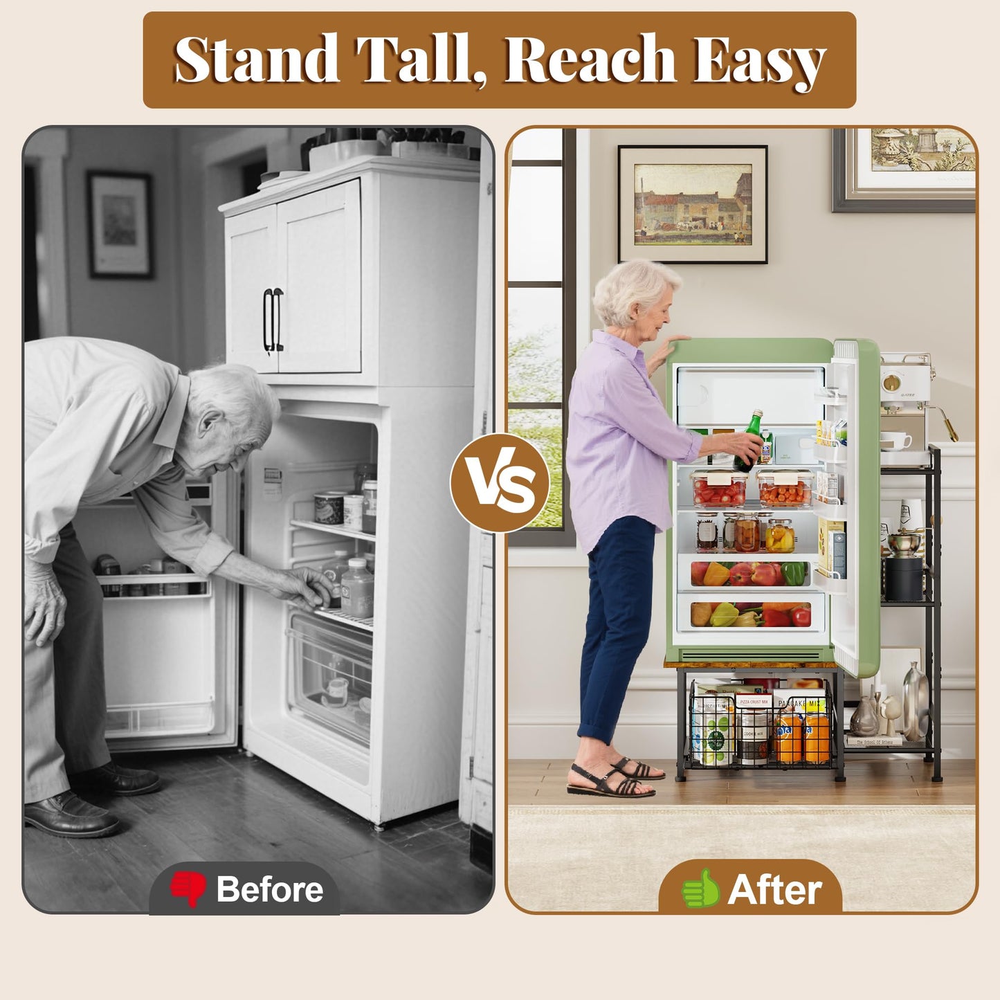 Yuyetuyo Mini Fridge Stand with Storage, Coffee Bar with Mini Fridge Space, Small Refrigerator Stand, Wine Cabinet, Kitchen Storage with Basket for Dorm, Apartment, Living Room, Office