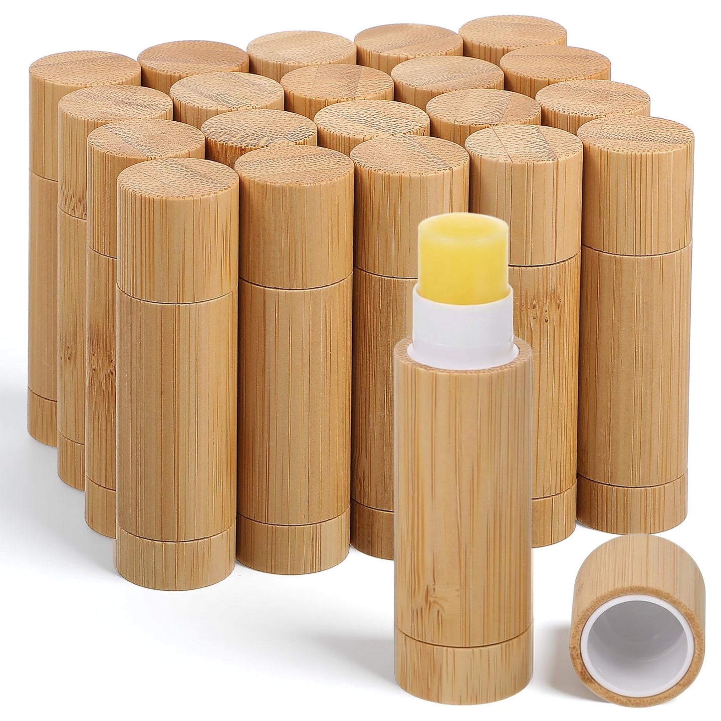 24pcs Bamboo Empty Lipstick Tubes, 5g Refillable DIY Lip Balm Containers Lip Gloss Tubes with Rotable Plastic Inner for Women Cosmetic Lip Gloss Tubes for Lipstick, Deodorant, Solid Perfume, Makeup