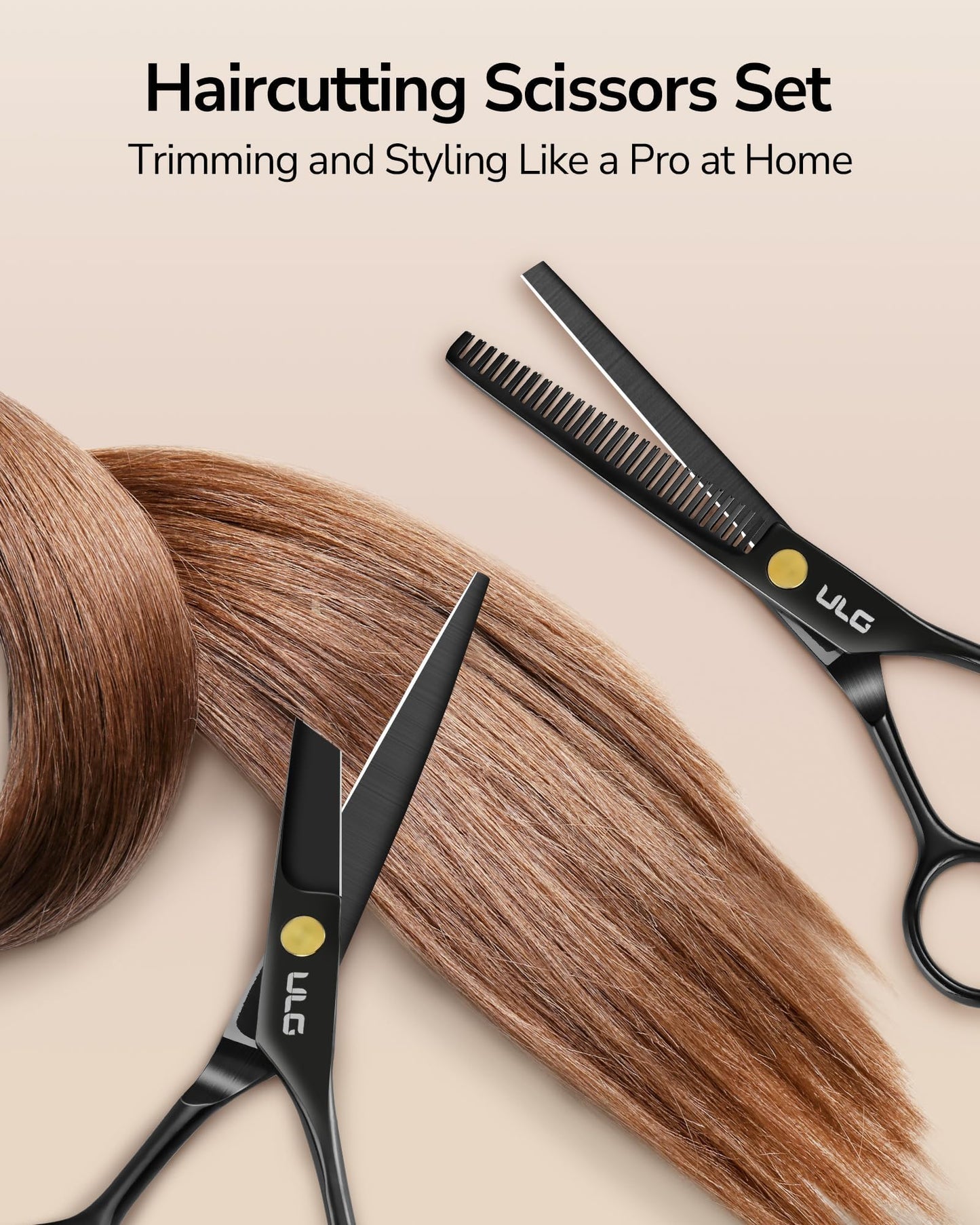 Hair Cutting Scissors Thinning Shears Kit ULG Professional Barber Hairdressing Texturizing Salon Razor Edge Scissor Japanese Stainless Steel 6.5 inch BLK