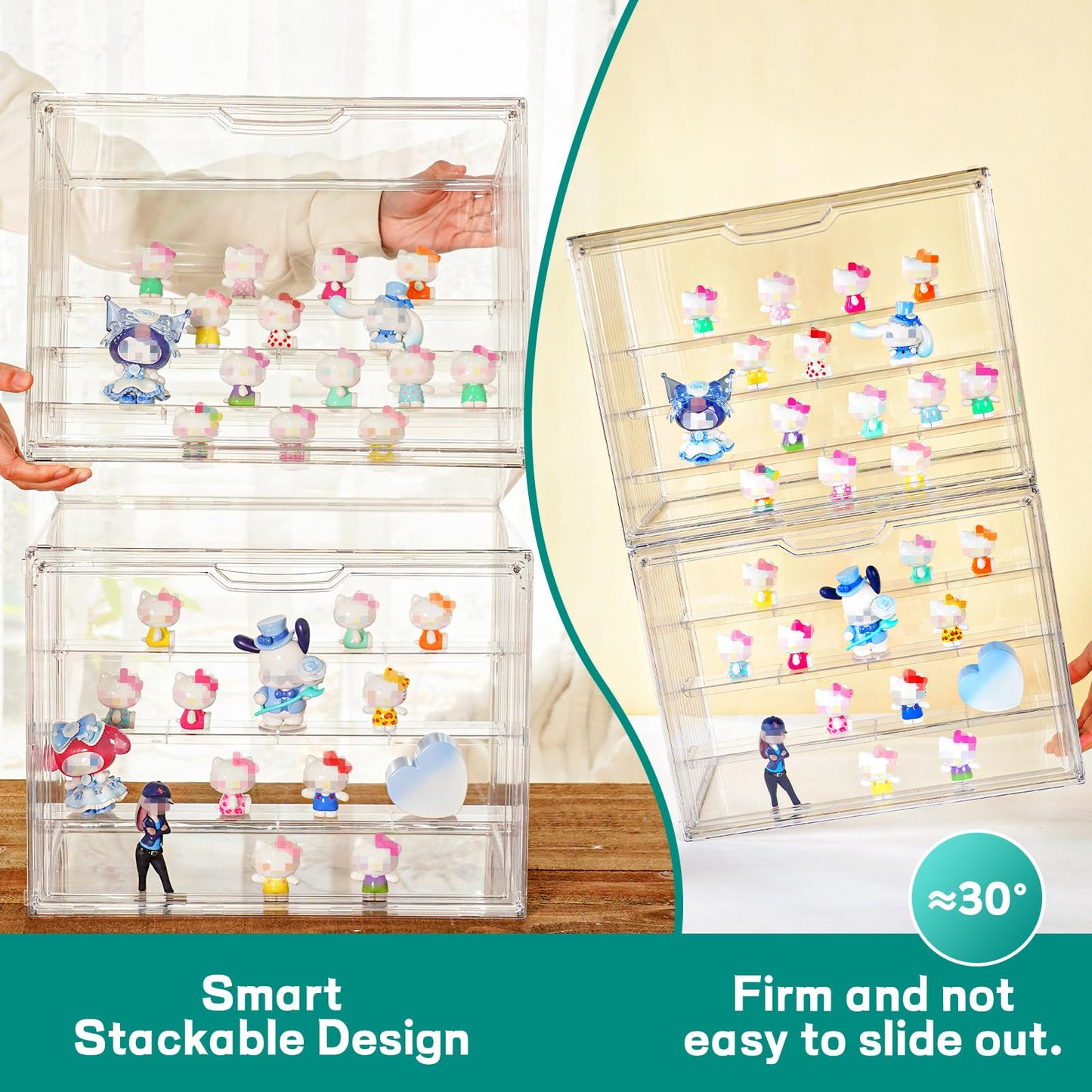 2 Pack Acrylic Display Case, 4 Tier Clear Display Case with Magnetic Door and 3 Adjustable Divider, Stackable Large Figure Display Case for Collectibles Action Figures