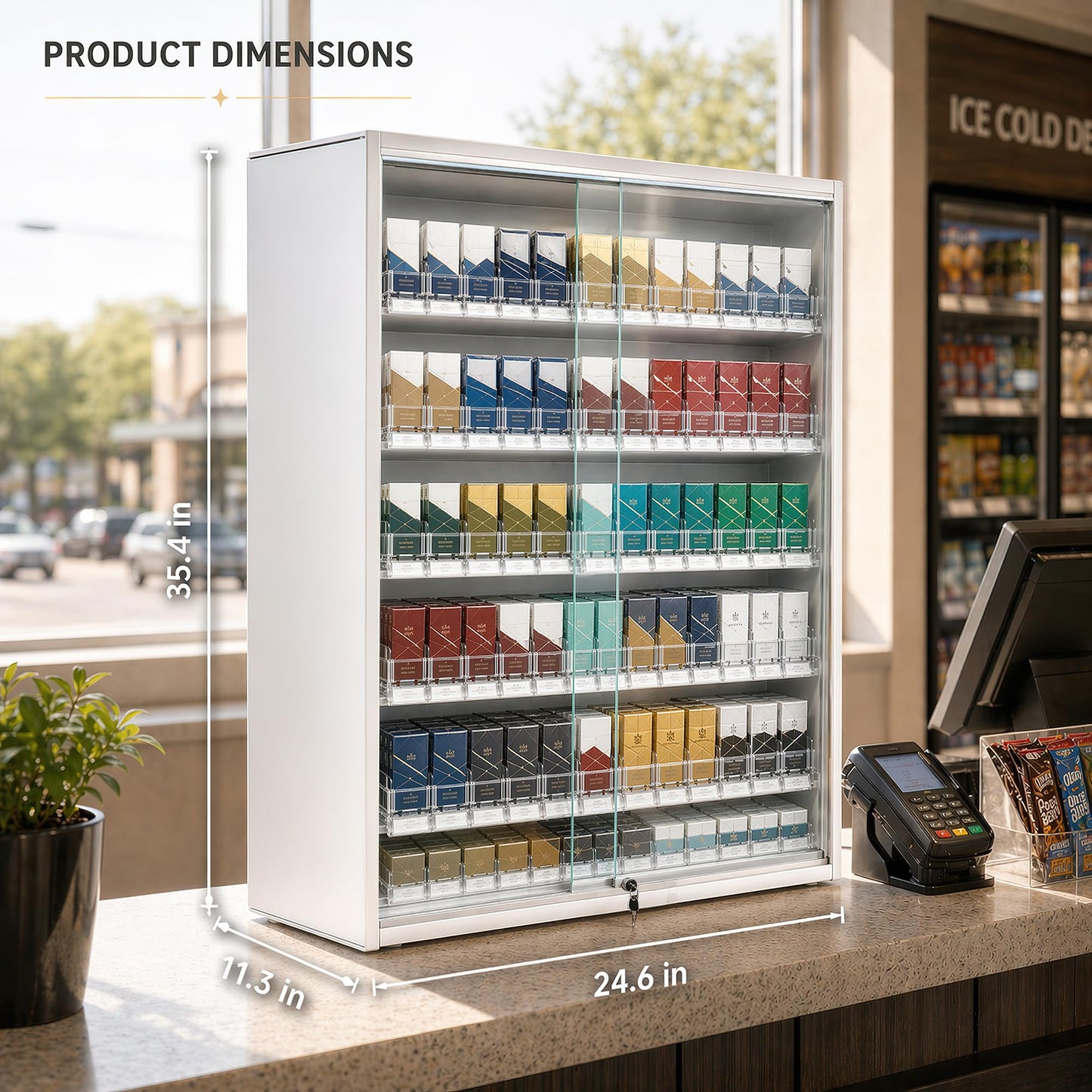 MACTANO Transparent Cigarette Display Rack, Aluminum Alloy Cigarette Showcase Rack with Lock Automatic Pusher for Convenience Store Supermarket