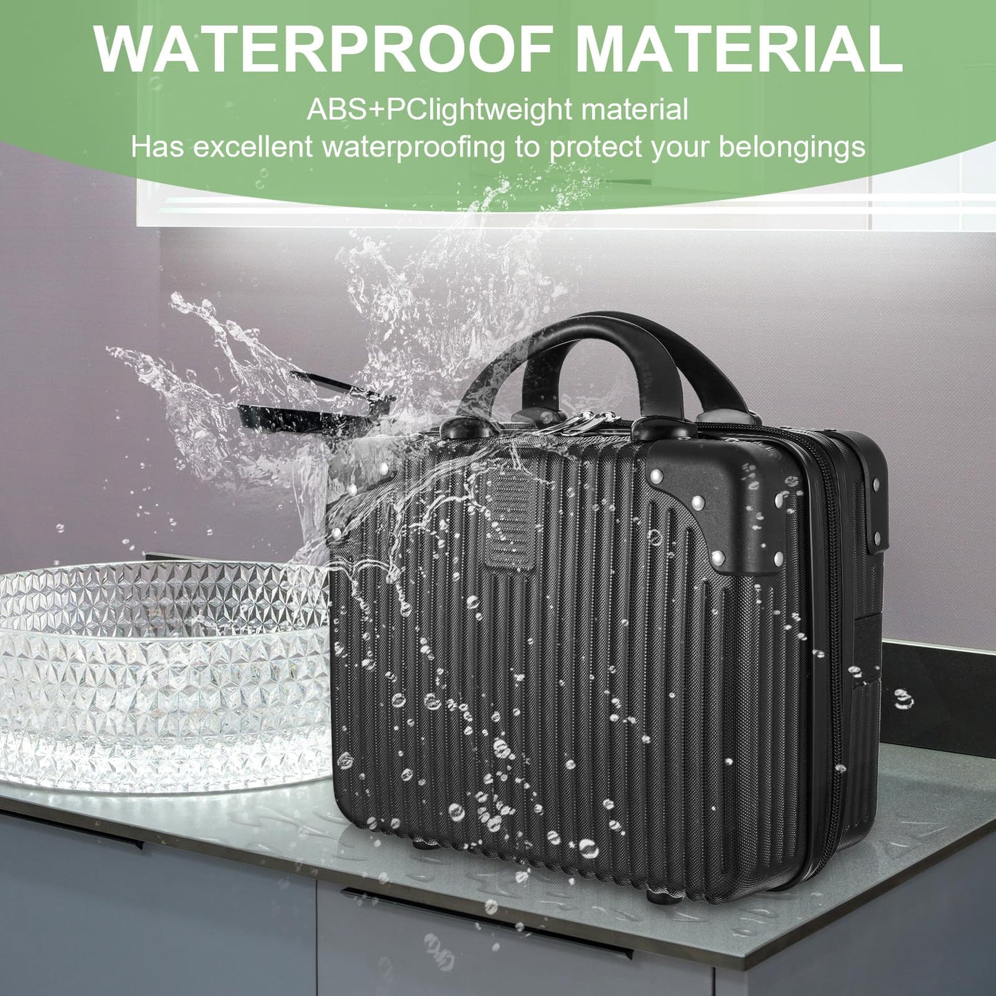 wutfuooo 14 Inch Hard Shell Makeup Case, Portable Mini Makeup Suitcase for Hand Luggage with Elastic Band, Pressure-proof Makeup Carrying Case, Lightweight Small Hard Shell Cosmetic Travel Case