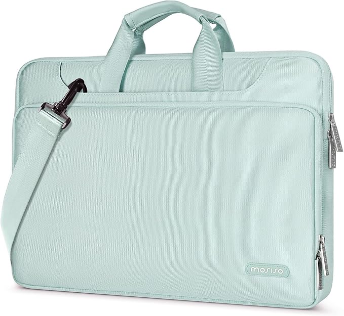 MOSISO 360 Protective Laptop Shoulder Bag Compatible with MacBook Air 15 M4 A3241 M3 A3114 M2 A2941/Pro 16 inch M4 M3 M2 M1, 15-15.6 inch Notebook,Matching Color Sleeve with Belt, Mint Green