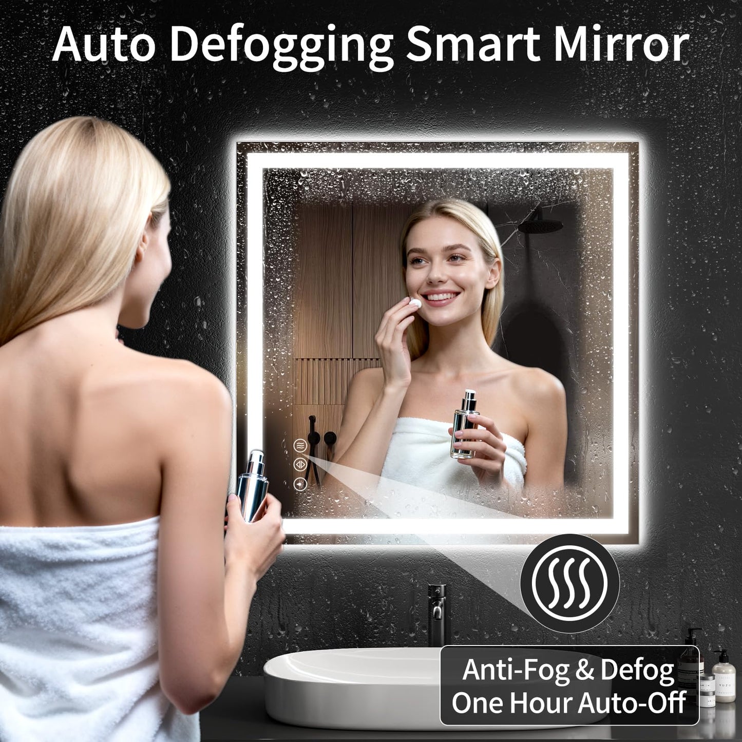 WISSMIELS 30"x30" LED Bathroom Mirror with Lights, Dimmable，Anti-Fog，Bathroom Vanity Mirror for Wall, Backlit + Front Lit, Memory Function, Shatter-Proof，Tempered Glass