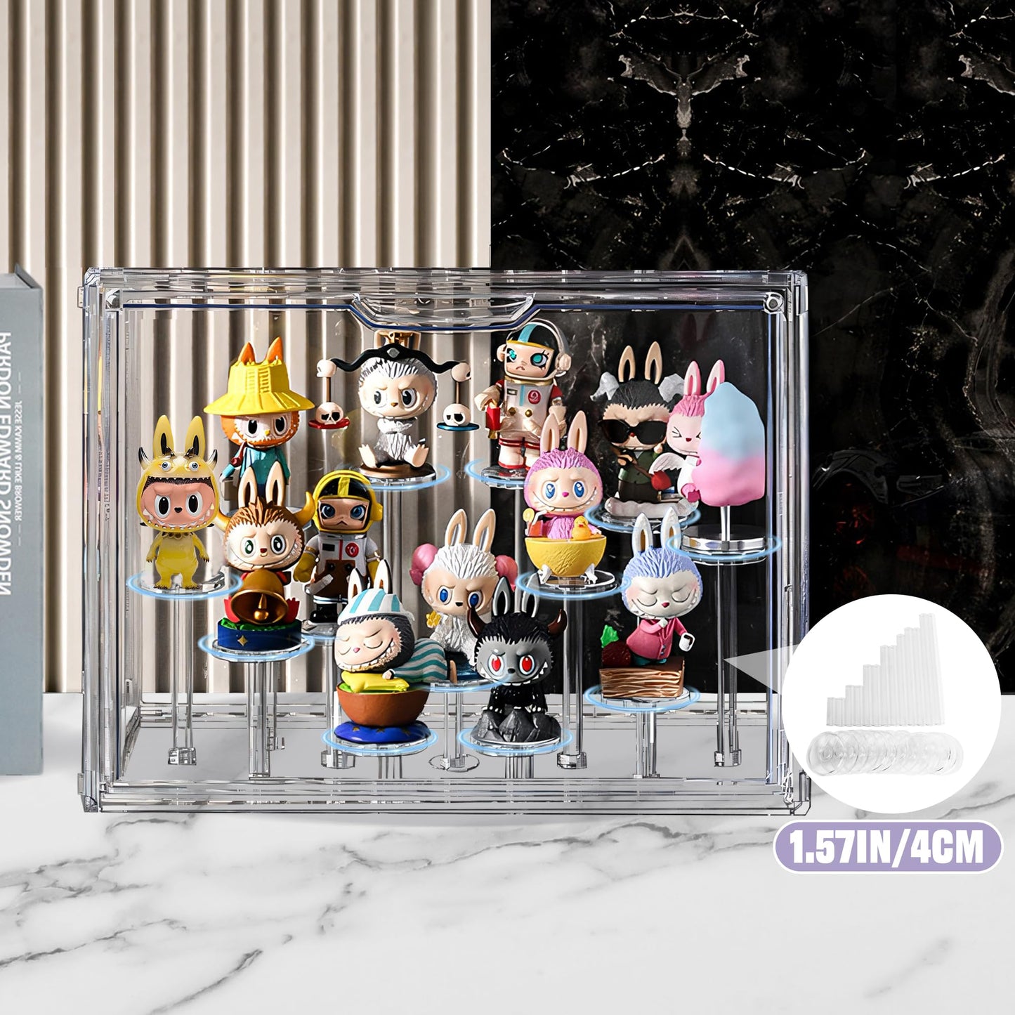 Cutora Clear Acrylic Display Case with Free-Combination Holder, Large Blind Box for Figures, Dustproof Storage Organizer with Magnetic Door for Action Figures Toys, Stackable Collectibiles Showcase