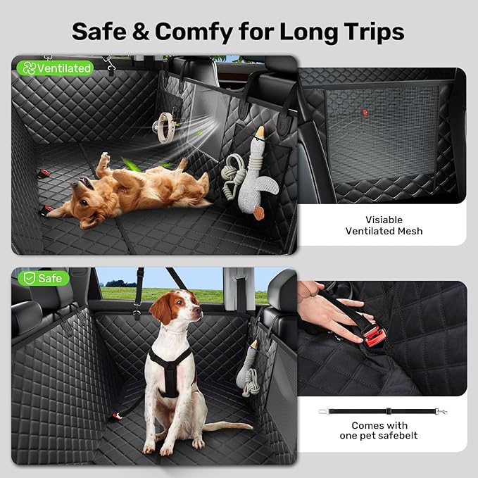 Zanch Heavy-Duty Dog Car Seat Cover, Flat Solid Back Seat Extender for Multi Large Dogs, Hard-Base Supports 450 lb, Waterproof Scrachproof Hammock Protector, Standard for Cars, SUV, Trucks, Orange