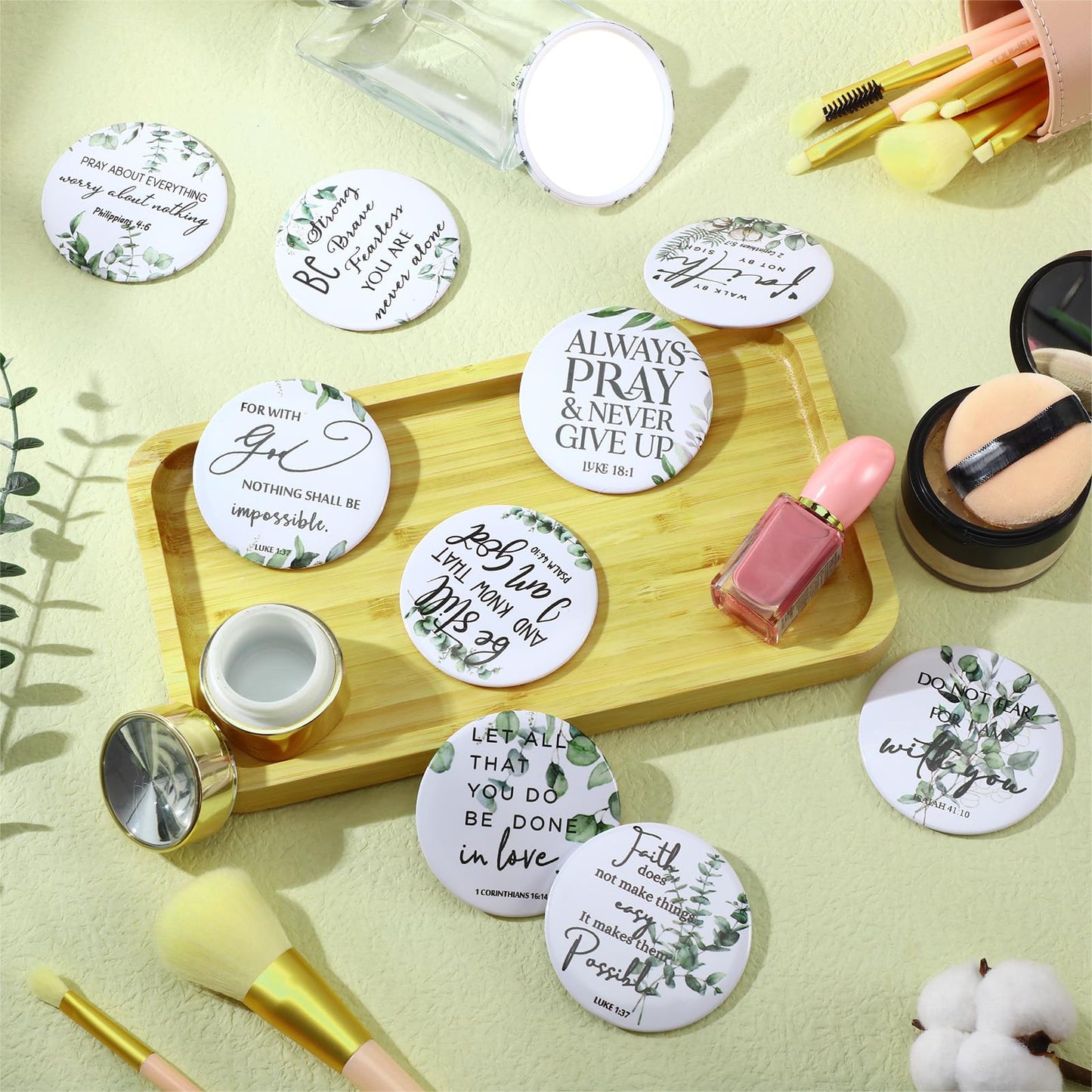 GlikCeil 36 Pcs Christian Compact Mirror Bulk for Women Inspirational Bible Verse Pocket Mirrors Mini Purse Makeup Mirror Christian Church Gift for Women VBS Church Party Favors
