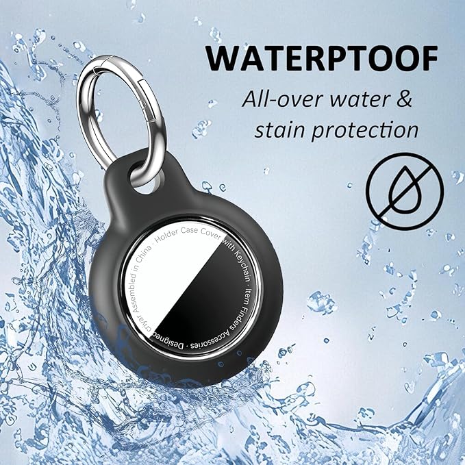 [4 Pack] Waterproof for Airtag Holder Keychain with Full Wrap Design, Hard PC for Air Tag Case, Scratchproof for Airtags for GPS Item Finder Tracker Luggage, Bag,Key-Black