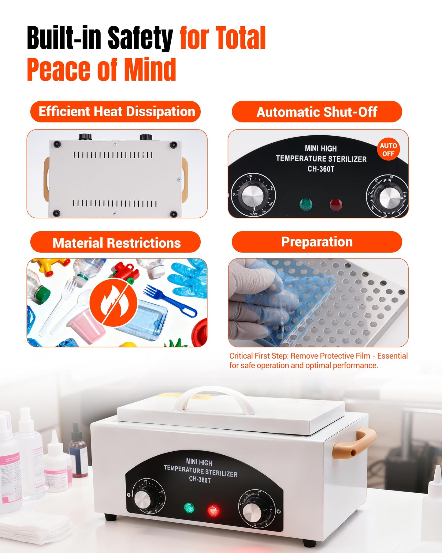 High-Temperature Cleaning Box for Metal Tools, 1.5L Capacity with Adjustable Timer 110V 300W, 122℉-428℉ Cleaning Cabinet for Nail Salons, Barbers & Home Use