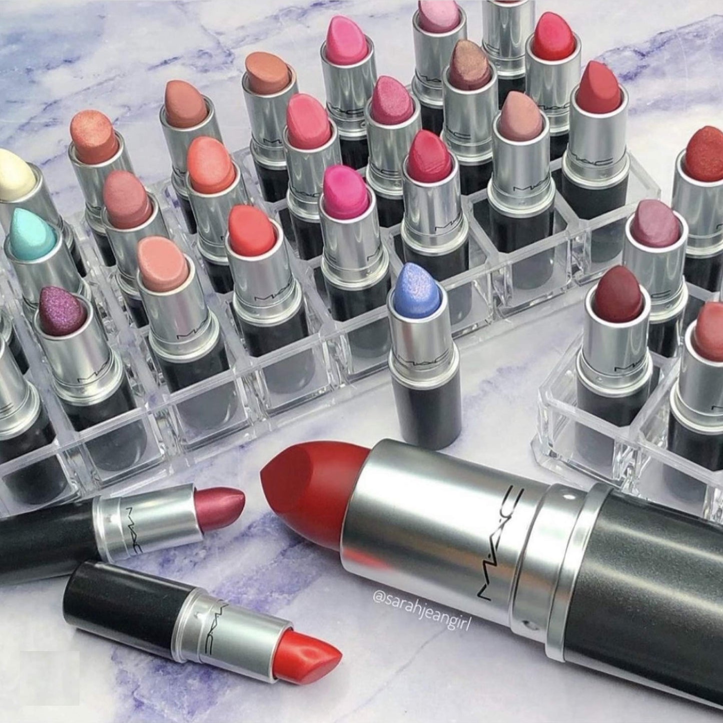 (Set) Acrylic Lipstick Organizer & Makeup Brush Organizer 48 Space Storage Refillable Container Beauty Cosmetic Display Case