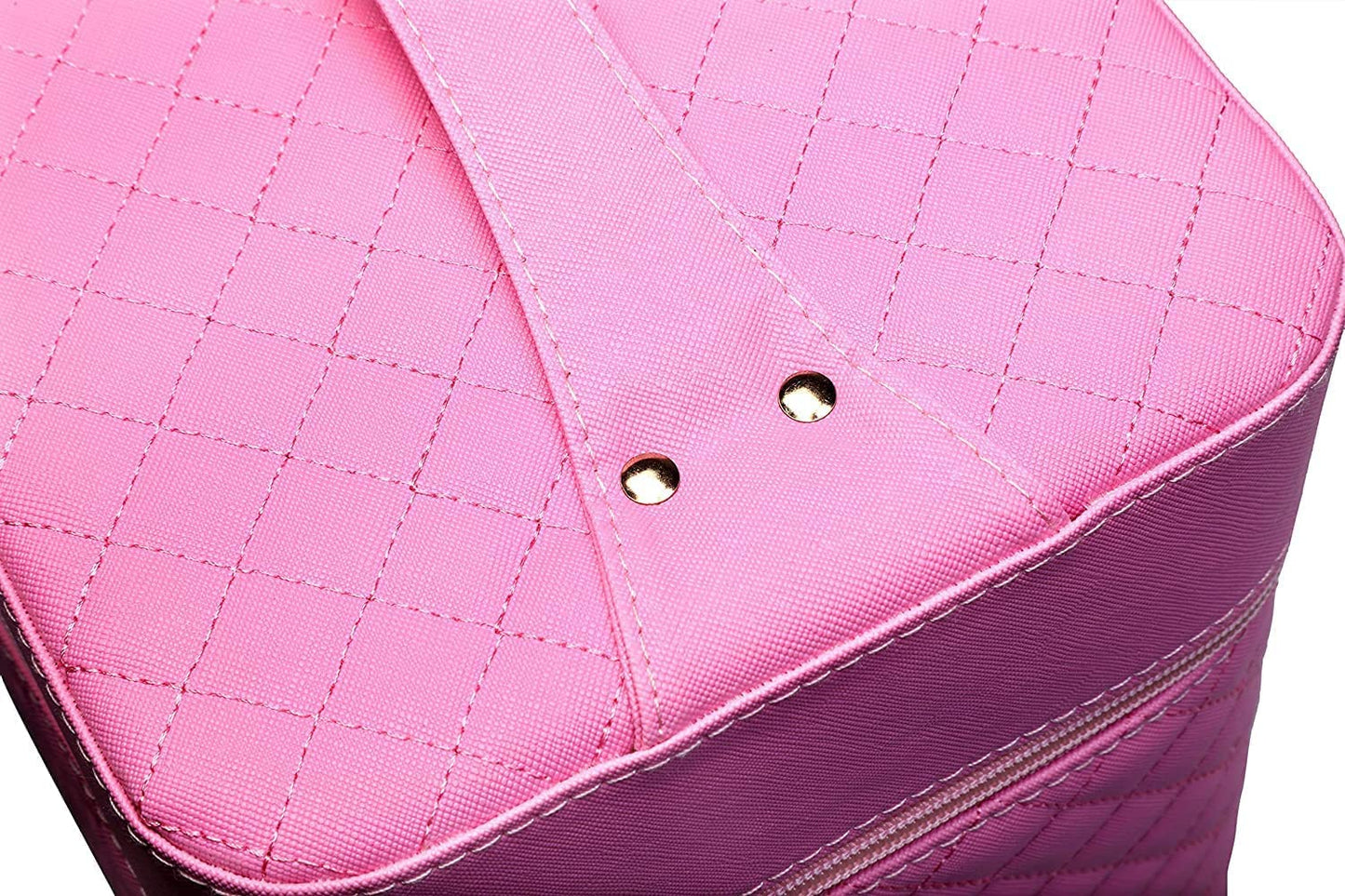 Sooyee Makeup Bag Cosmetic Bag with Mirror, 4 Layer Foldable Tray Makeup Organizer Open to the Sides, Makeup Travel Bag for Women, Train Case, Pink
