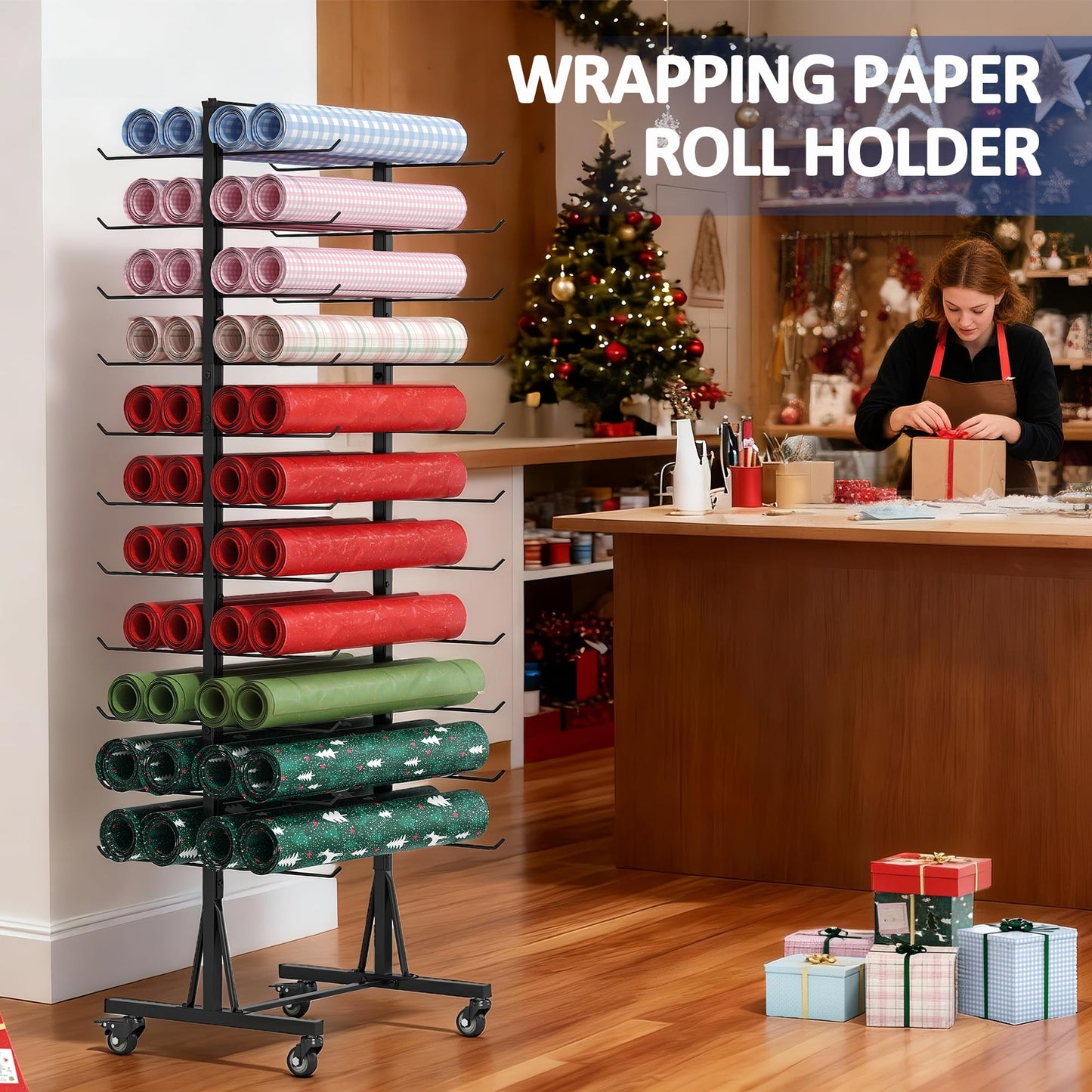 Rolling Large Blueprint Holder, 22 Tier Blueprint Storage Rack, Metal Vinyl Roll Storage Rack, Construction Plan Holder, Gift Wrapping Paper Organizer, Blue Print Display for Drawing, Artwork, Map