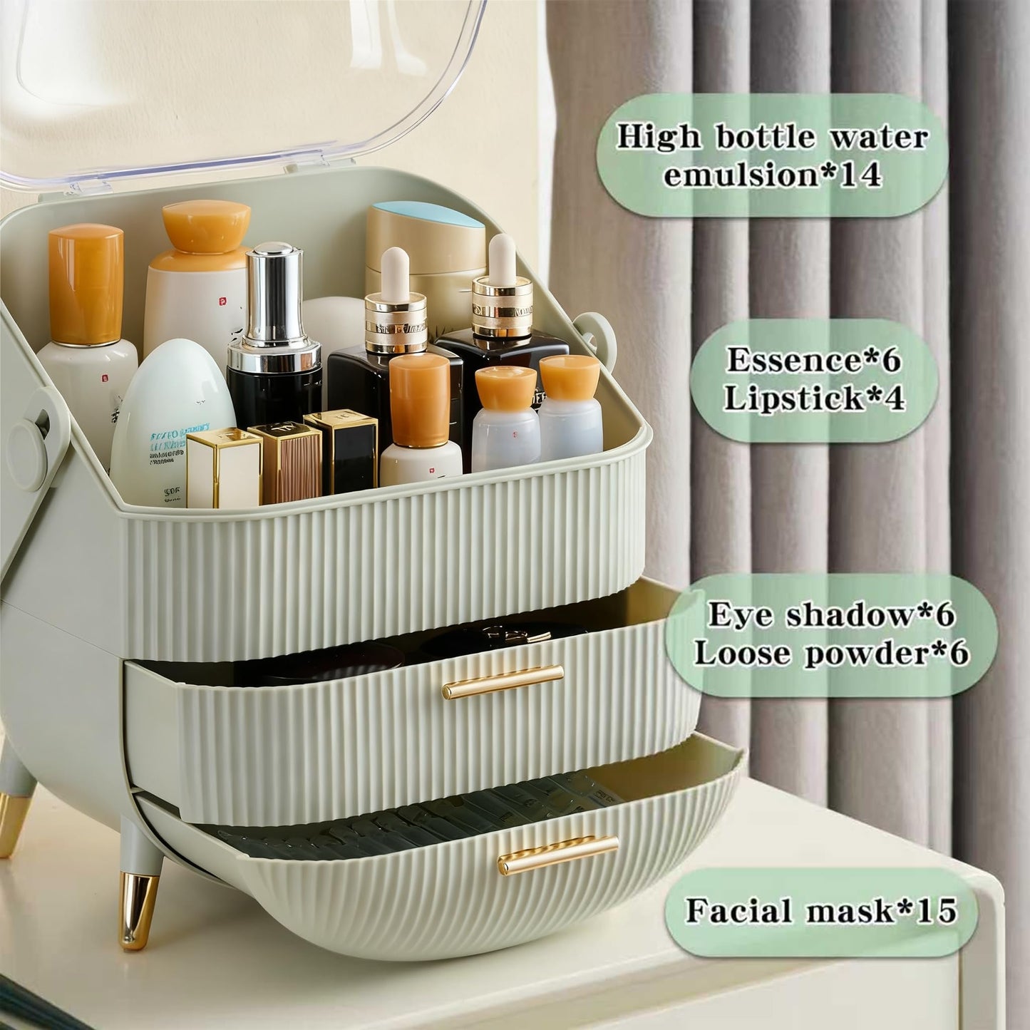 GLTAYLMY Makeup Organizer for Vanity, Cosmetics Skincare Organizers with Lid and Drawers, Cosmetic Display Cases for Countertop Bathroom Dresser, Ideal Gifts for Brush Lipstick Perfume Jewellry