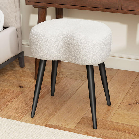 Permory Teddy Velvet Vanity Stool, Upholstered Makeup Chair with Sturdy Metal Legs, Soft Padded Ottoman Footrest, Modern Accent Stool for Bedroom, Living Room, Entryway (White, 17.7in H)