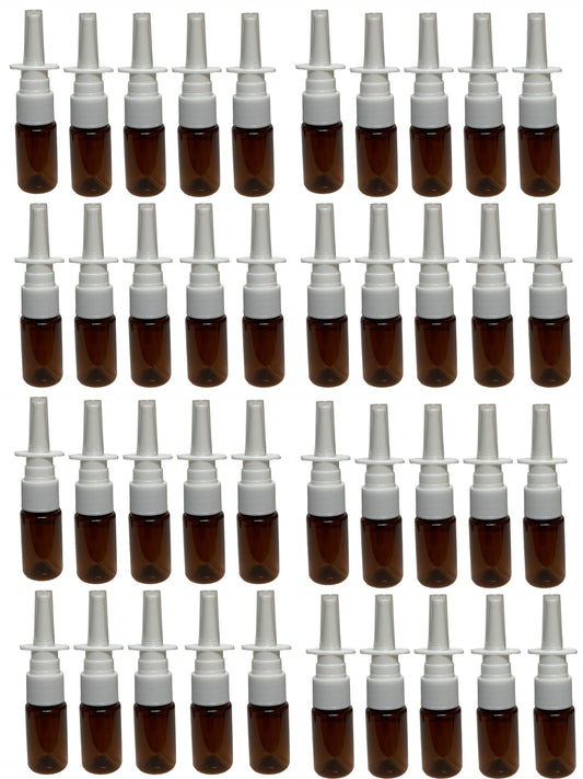 Empty Nasal Spray Bottle Amber Plastic Fine Mist Sprayers Refillable Container for Essential Oils Aromatherapy Perfume 10ml 40 pcs