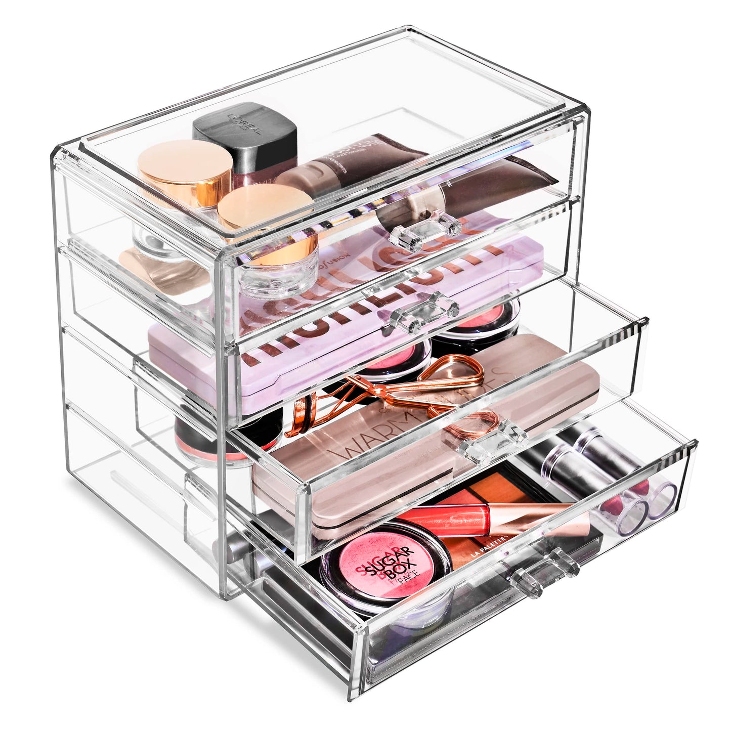 Sorbus Acrylic Makeup Organizer Set, 4-Drawer Vanity & Countertop Cosmetic Storage with Wide Drawers, Clear Makeup Storage for Brushes, Lipsticks, Jewelry – Holiday Gift for Women & Teens