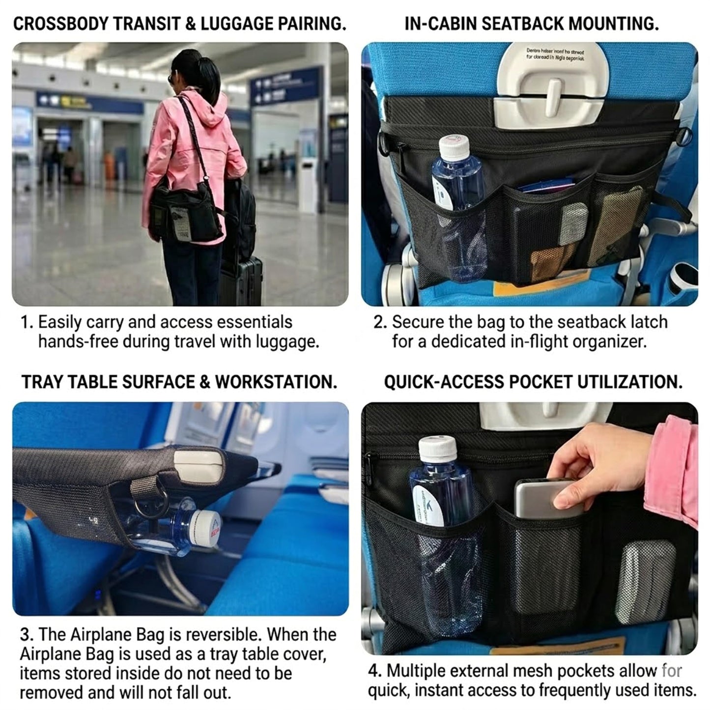 Febambu bine Airplane Seat Storage Organizer Tray Cover Crossbody Bag