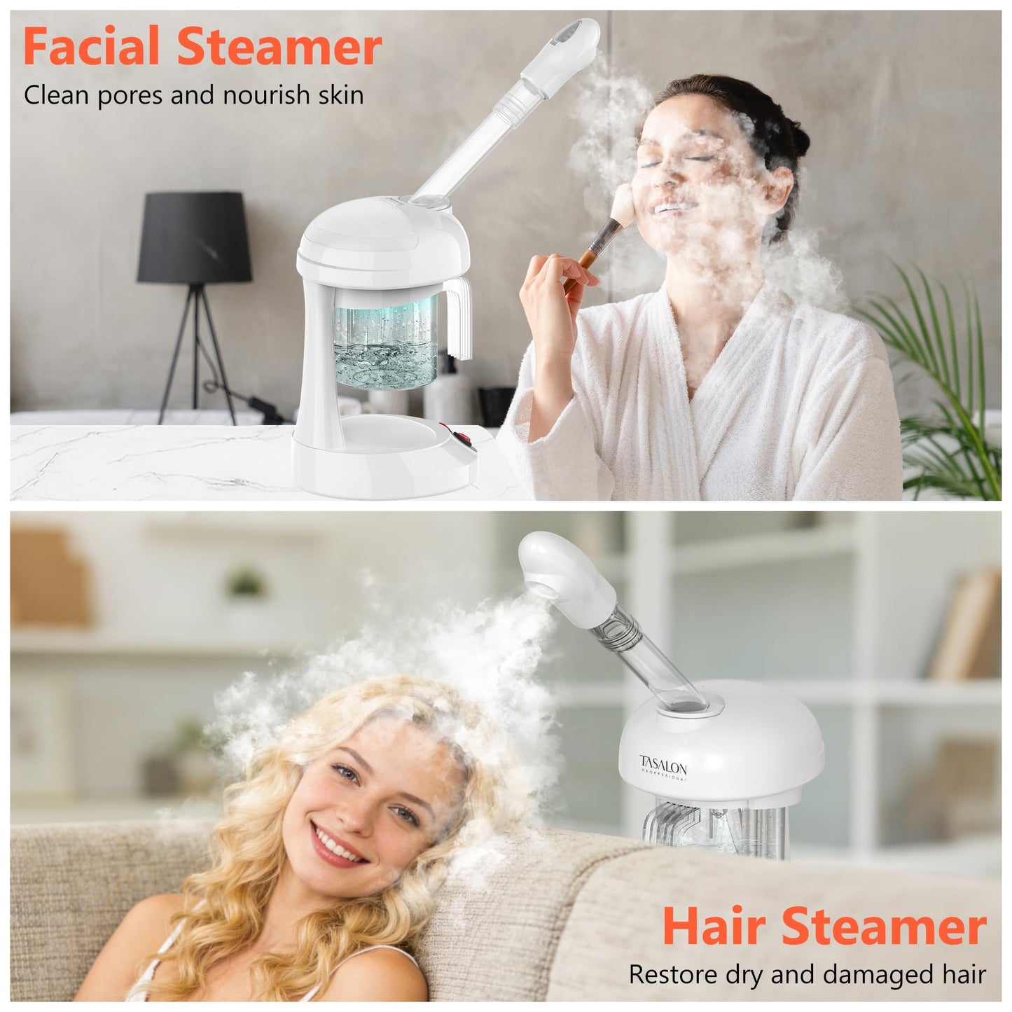 Facial Steamer - TASALON Ozone Face Steamer for Facial, Portable Facial Steamer with Removable Water Tank, Nano Ionic Facial Steamer for Home Salon Spa or Personal Care, White