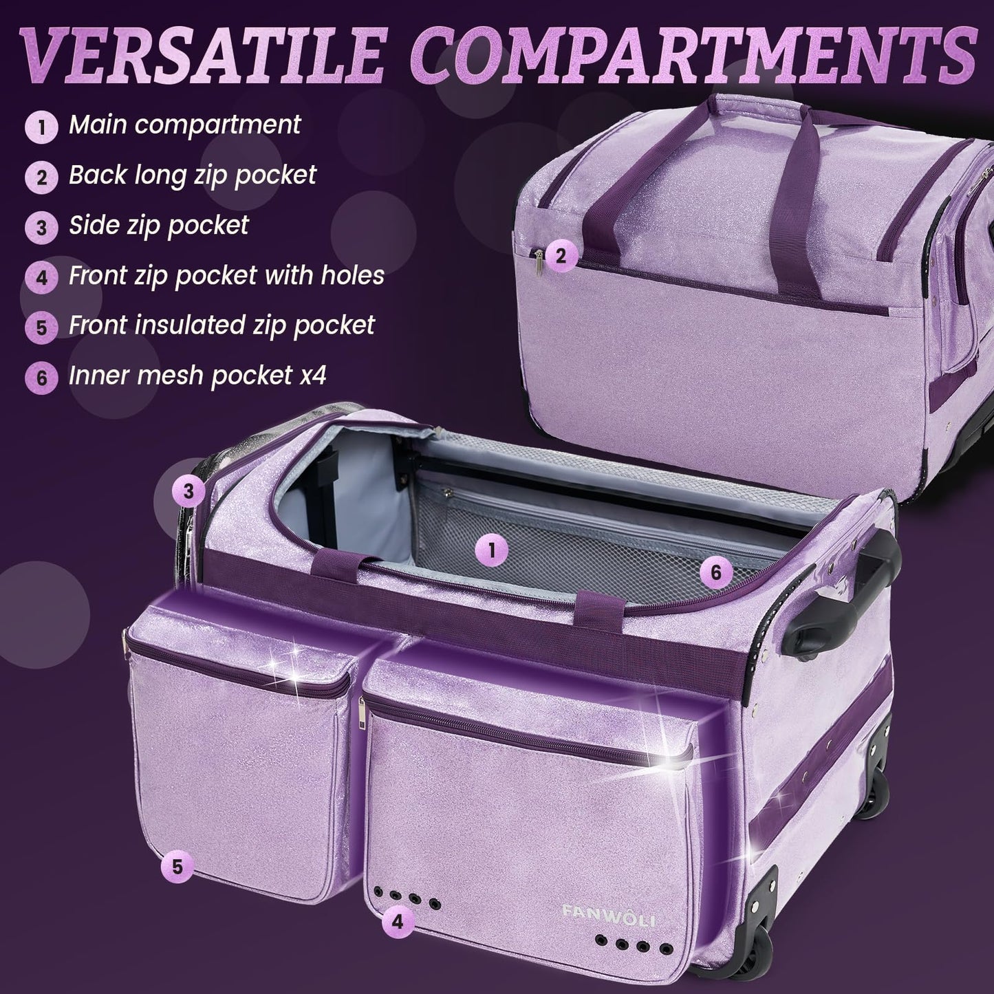 Fanwoli 28" Dance Bag with Rack and Dressing Room | Shine-Bright Collection | 360° Privacy Curtain | Ideal Competition Duffle Bag for for Dancer Cheerleader Little Princess (Including Curtain)
