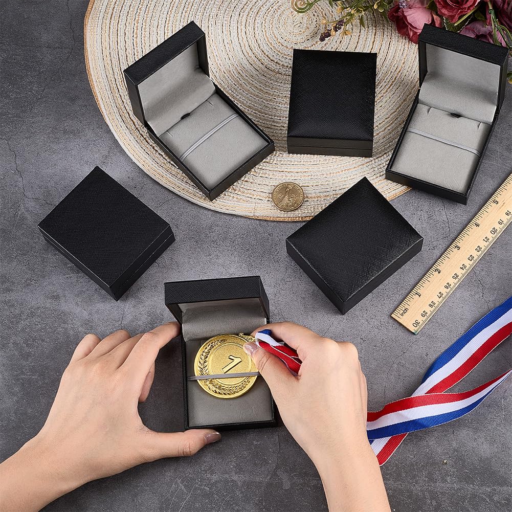 FINGERINSPIRE 6Pcs Medal Storage Boxes 3.2x2.7x1.3inch Black Rectangle Portable Necklace Jewelry Display Case Single Medal Display Storage Box for Jewelry Necklace Medal Organize