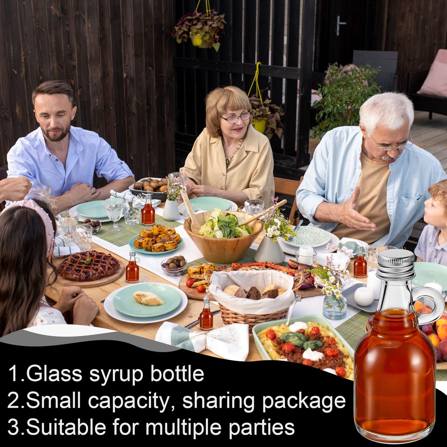 Suclain 32 Pcs 1.7oz Mini Glass Syrup Bottles Small Syrup Jars with Loop Handle and Lids Clear Glass Reusable Maple Jars Container Stout Sample Bottle for Potion Juice Milk Storage Sauce Oil