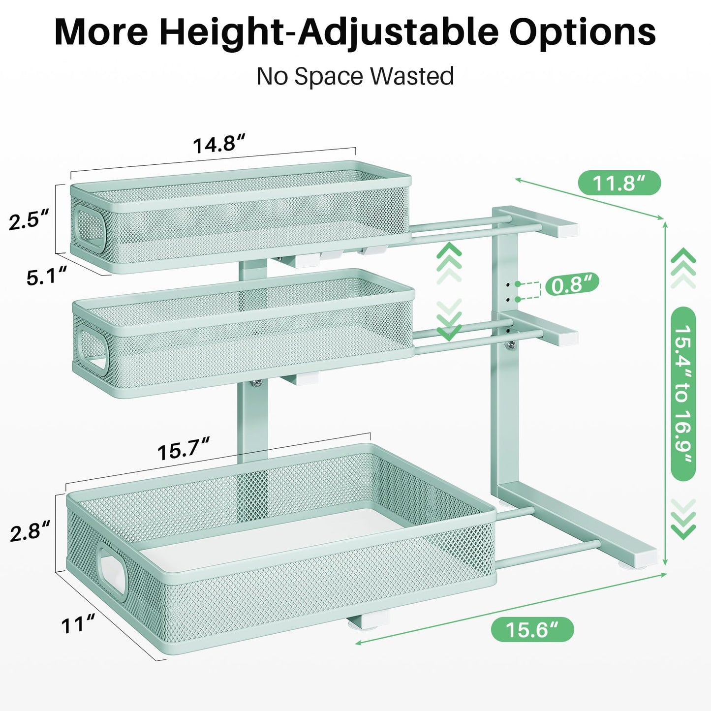 Under Sink Organizer, 2-Pack 3-Tier Height Adjustable Thickened Metal Pull out Cabinet Organizer Shelf, Slide out Storage Drawer Rack for Bathroom Kitchen Pantry Home Organization, LightBlue