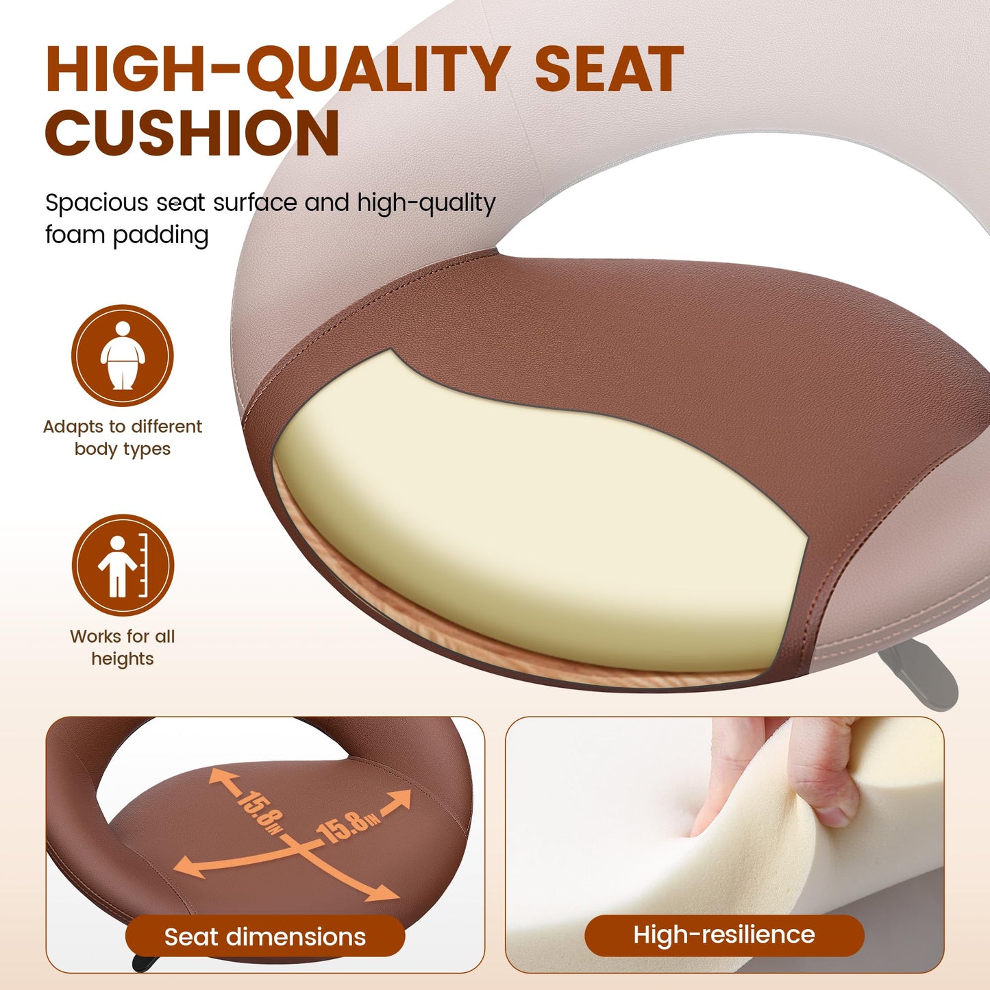 Stella Mia Bar Stool with Back Support – PU Leather Drafting Chair, Adjustable Foot Rest & Rolling Wheels, Swivel Tall Stool for Kitchen Island, Salon, Vanity, Standing Desk, Brown