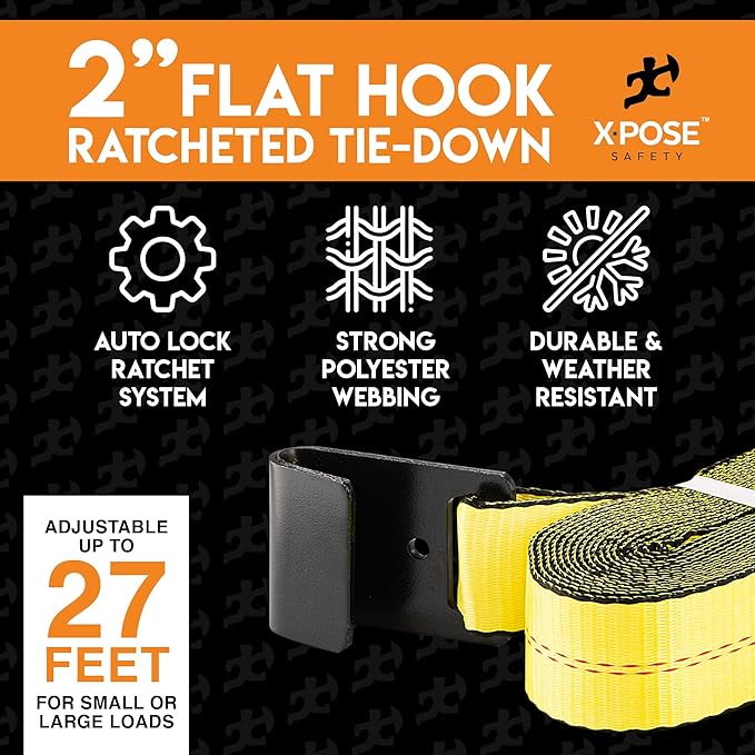 Ratchet Straps Heavy Duty 2" x 27' – 10,000 lbs Break Strength Tie Down Straps with Flat Hooks, Ratcheting Cargo Straps for Truck, Trailer, Kayak, Motorcycle & Moving – 1 Pack