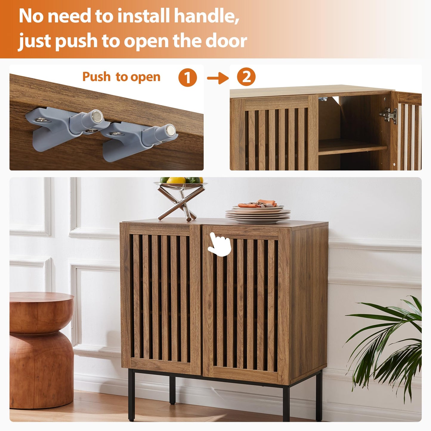 Mericonia Grille Buffet Cabinet with Storage, Sideboards 2 Doors with Metal Base and Adjustable Shelf for Kitchen, Coffee Bar, Dining Room, Entryway, Hallway,Living Room