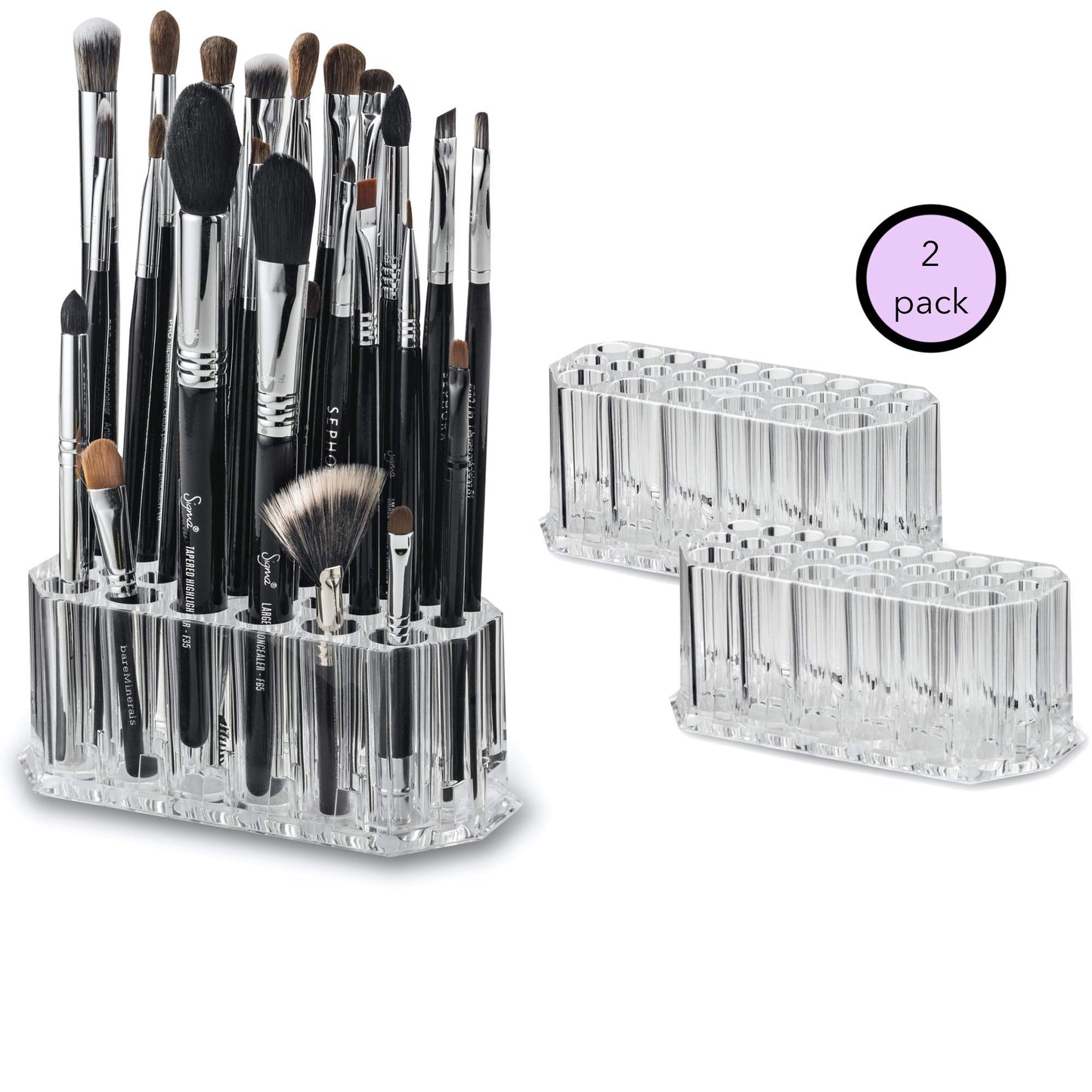 BY ALEGORY Acrylic Makeup Brush Organizer Slim Handle Storage Holder 26 Space Organization Cosmetic Storage Display Case Refillable Container (2)