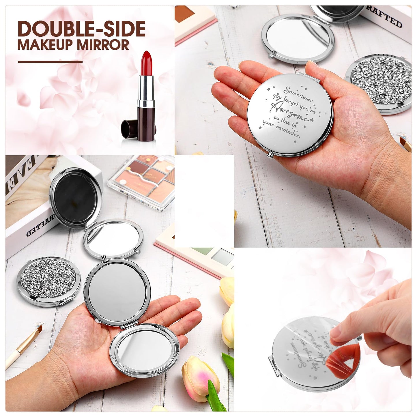Roowest 10 Pcs Compact Mirror Gifts for Women Sometimes You Forget Your Awesome Bulk Appreciation Party Favors for Employee Coworker Friends Birthday Spa Christmas Inspirational Stuffers (White)