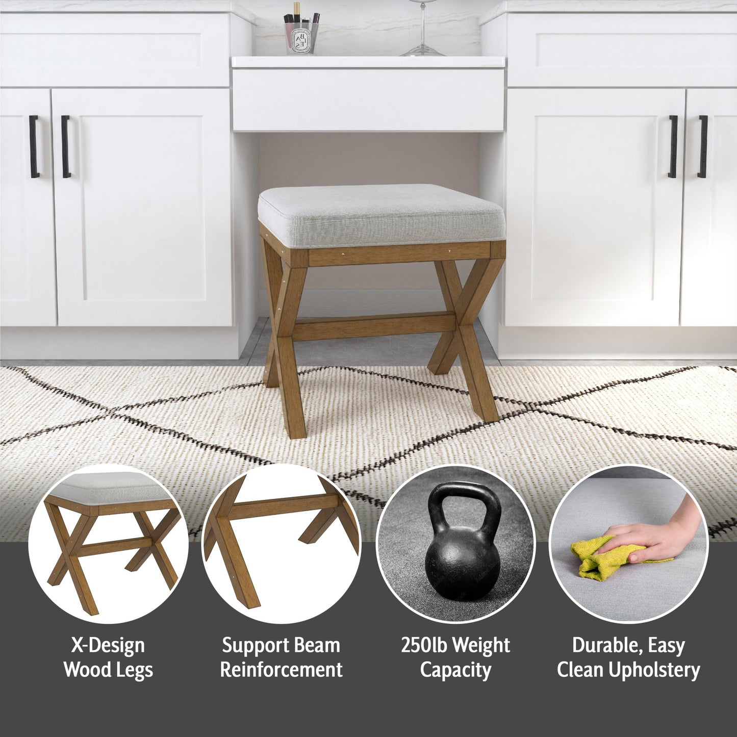 Hillsdale Somerset Backless Wood Vanity Stool for Makeup Room or Bathroom, Dark Driftwood