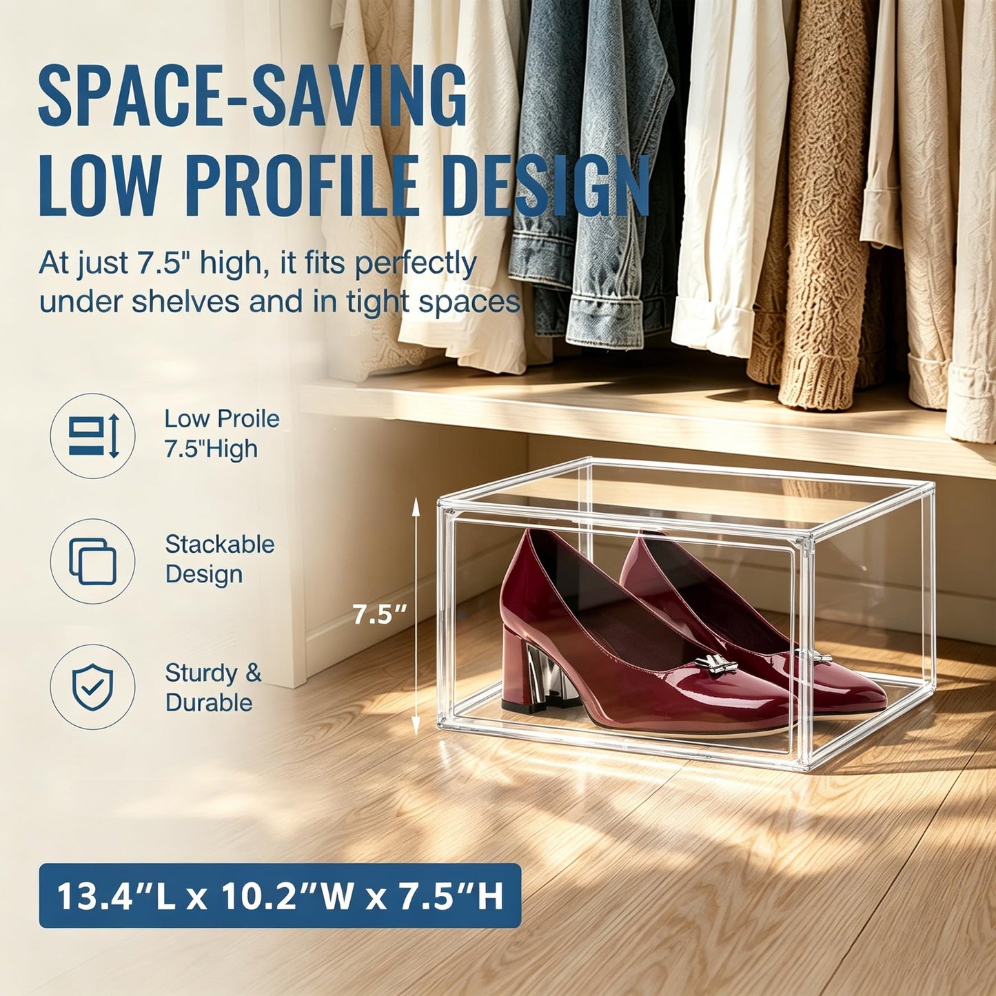 DAYOOH Low Profile Clear Shoe Storage Box for Flats,Loafers &Small Spaces