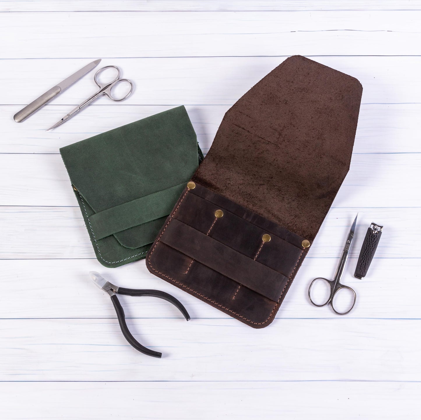 Leather Manicure Set Case Grooming Kit Organizer (Burgundy)