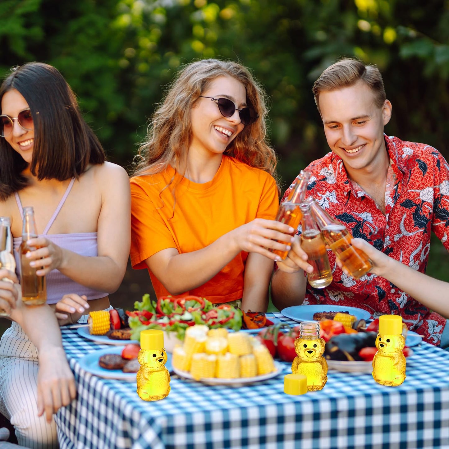 Patelai 48 Pcs 2 oz Plastic Honey Bear Bottle Clear Empty Honey Containers Bulk Reusable Mini Cup Jars with Lids Juice Bottle for Holidays Baby Shower Gifts(Yellow)