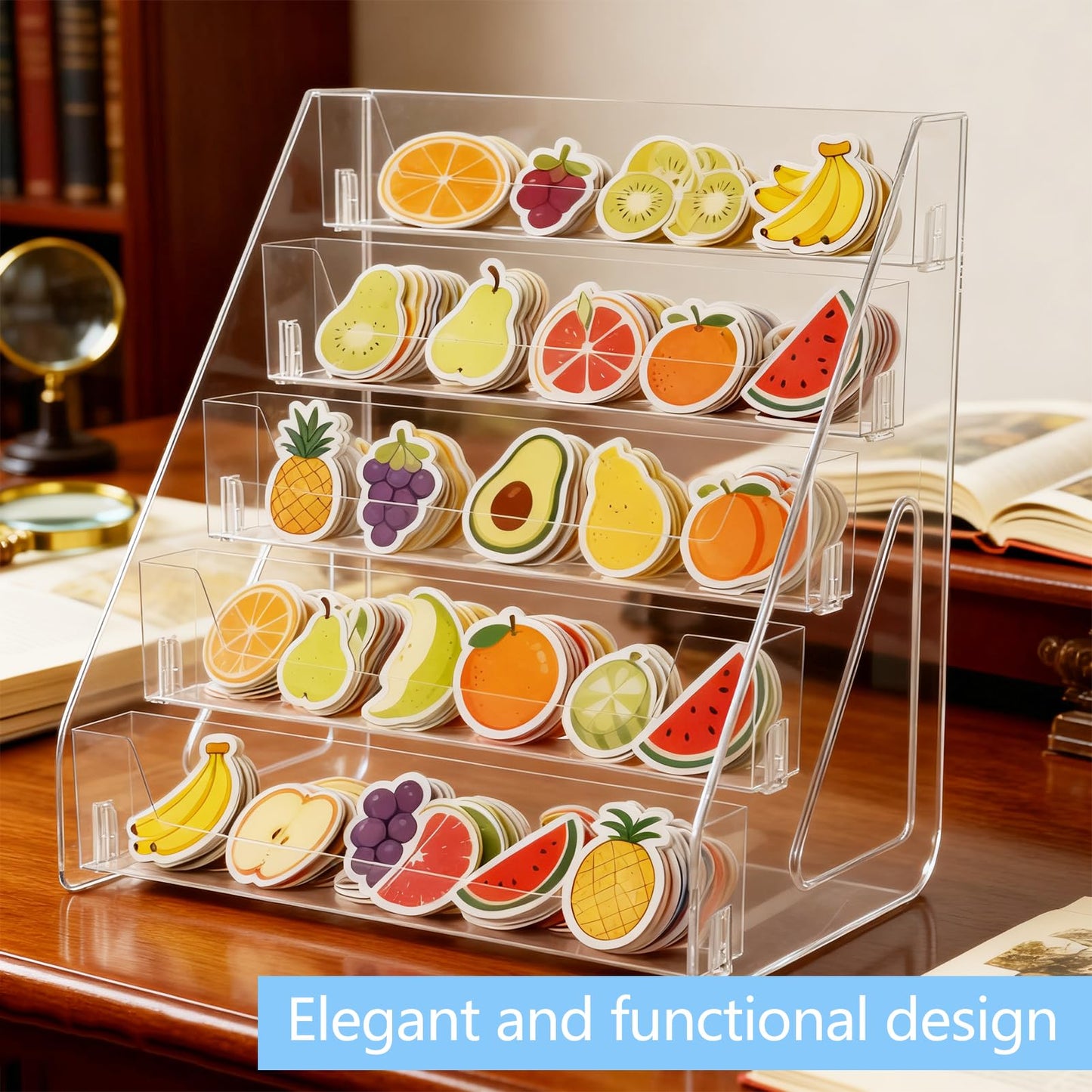 Hlimior 5-Tier Sticker Display Stand for Vendors, Pocket Acrylic Display Stands & Card Stand, Portable Organizer for Trade Shows, Retail Stores, Small Business Supplier Events