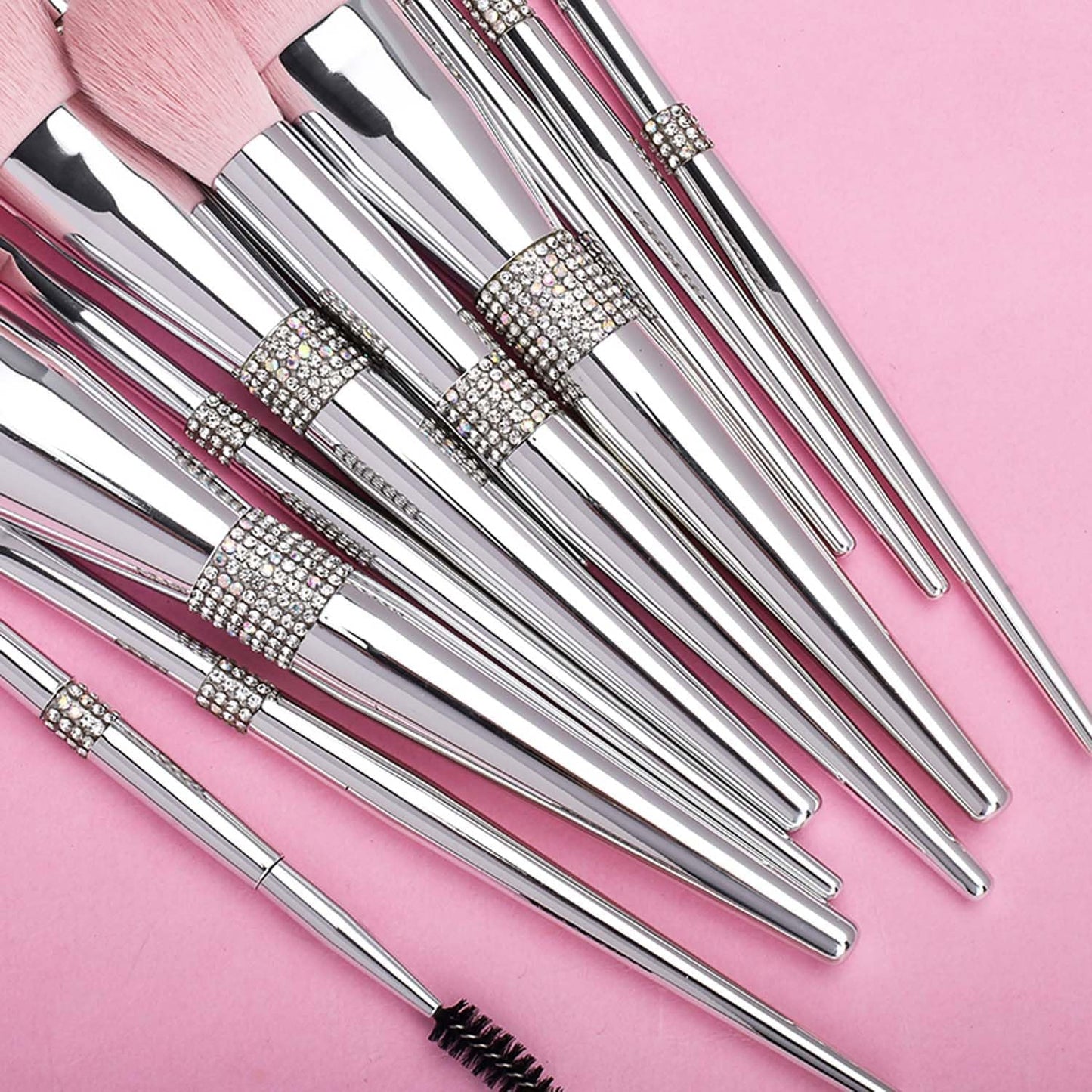 Silver Glitter 11PCS Makeup Brush Set Crystal Cosmetic Make Up Brush Kit with Gift Box, Soft Vegan Synthetic Hair for Foundation, Powder, Eyeshadow, Eyebrow & Lip for Girl