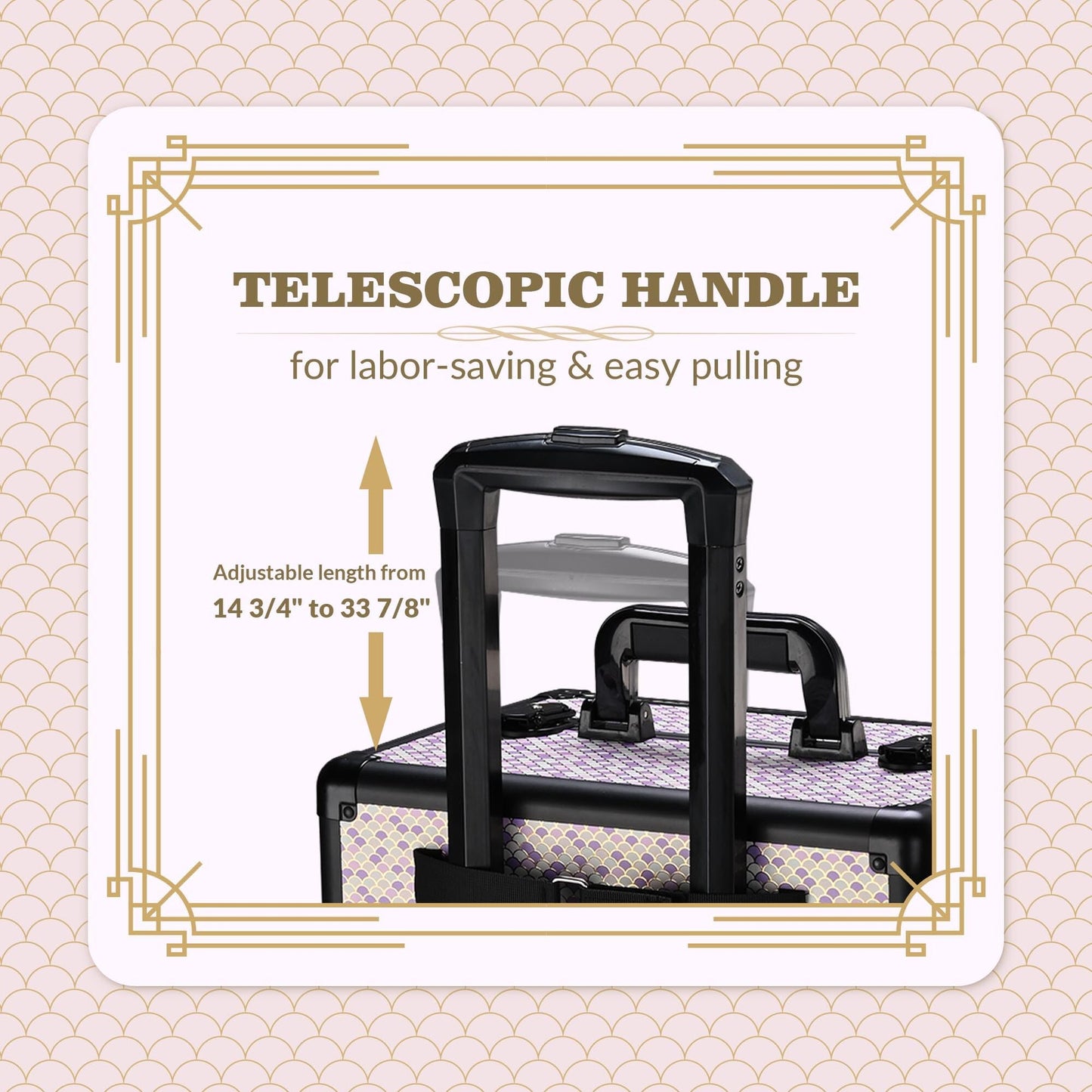 BYOOTIQUE Makeup Train Case Trolley w/Cube Case Cosmetic Organizer Art Deco Tyrian