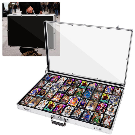 JIAYAN Trading Card Display Case: 34"x22" Aluminum Display Case with 2 Password Lock for Exhibitions - Portable Trade Show Display Table Top Showcase with Handle for Collectible Cards