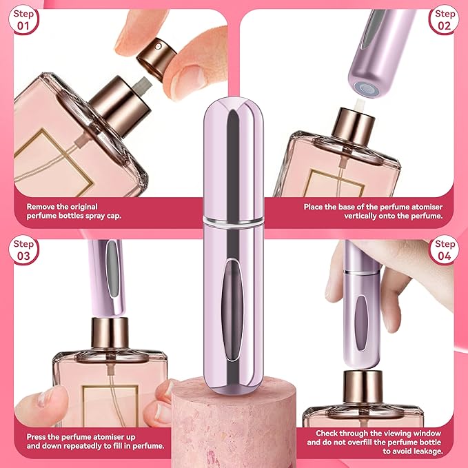Refillable Perfume Portable Atomizer Bottle Refillable Perfume Spray, Travel Perfume (5ml, 4 Pack) (Purple, Pink, Green, Red)