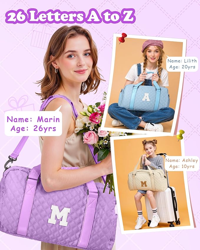Personalized Gifts for Girls 8-18 Age, Initial Travel Duffel Bag, Gym Bag, Gift for Kids, Monogram Overnight Bag, Niece Gifts Mother In Law Gifts Birthday Gifts, Graduation Gifts