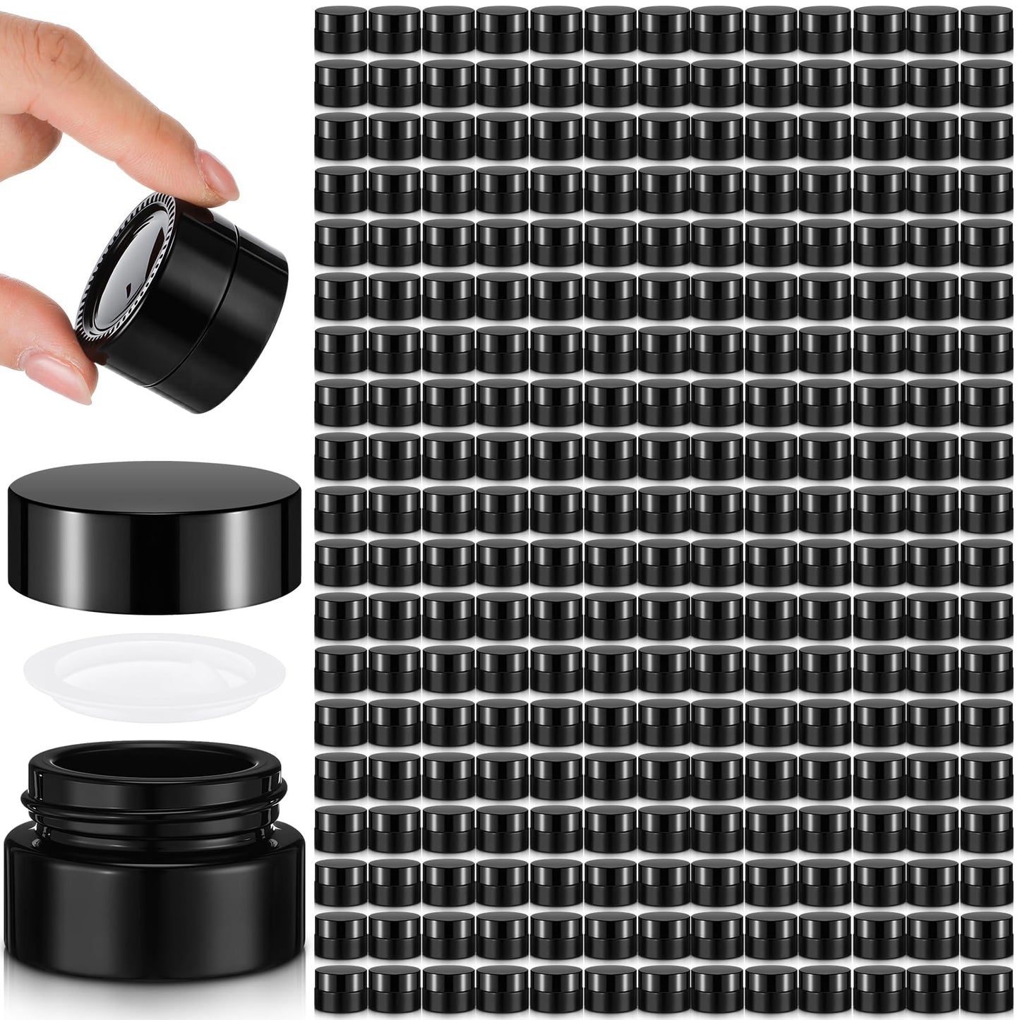 Norme 120 Pack Black Bulk 5ml Glass Jars Leakproof Inner Liners & Lids 5 Gram Refillable Cosmetic Sample Lip Balm Container 5g UV Protection Travel Empty Jar for Skincare (Classic Lid)