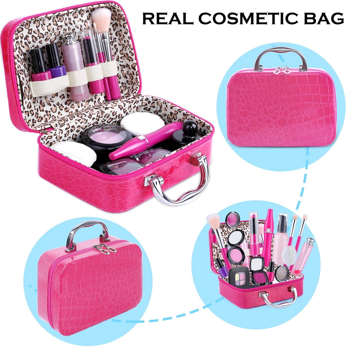 TEPSMIGO 2 Pack Pretend Makeup Kit for Girls, Kids Pretend Play Makeup Set - with Cosmetic Bag for Birthday Christmas, Toy Makeup Set for Little Girls Age 3+(Not Real Makeup)