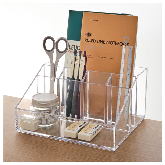 STORi Stackable Desk Organizer, Clear Pen Pencil Makeup Brush Holder for Desktops and Vanities, 6 Compartment Caddy (Made in USA)