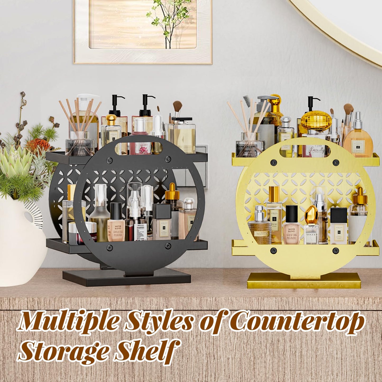 Gouisalin Makeup Organizer for Vanity, 2-Tier Black Perfume Stand Organizer for Dresser, Bathroom Countertop Organizers Bathroom Counter Shelf Skincare Holder Storage Tray Cosmetic Display Rack