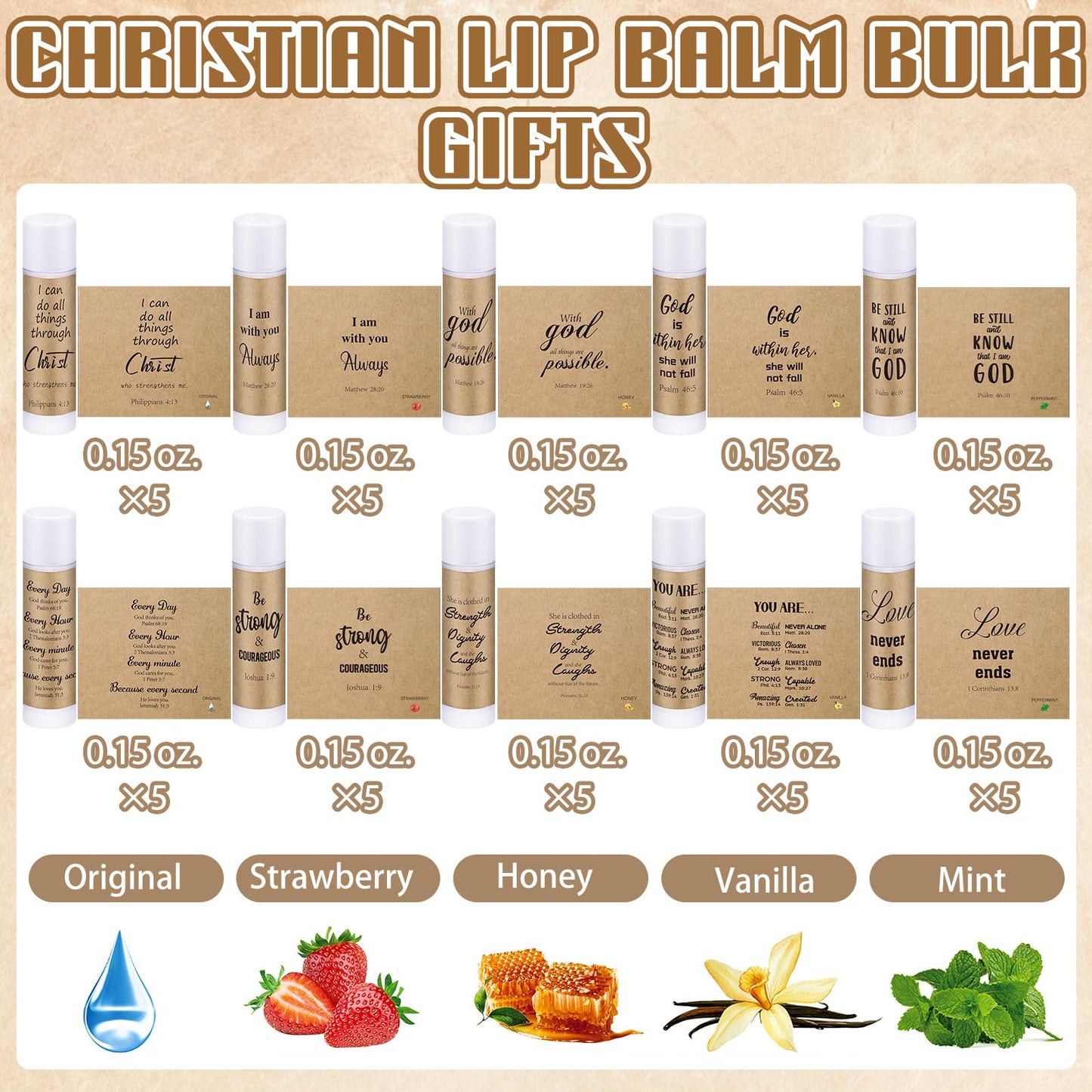Dansib 50 Pcs Christian Lip Balm Bulk Bible Verses Lip Balm Scripture Christian Gifts for Women Men Faith Religious Church Party Favor Inspirational Gift for Staff Employee Coworkers