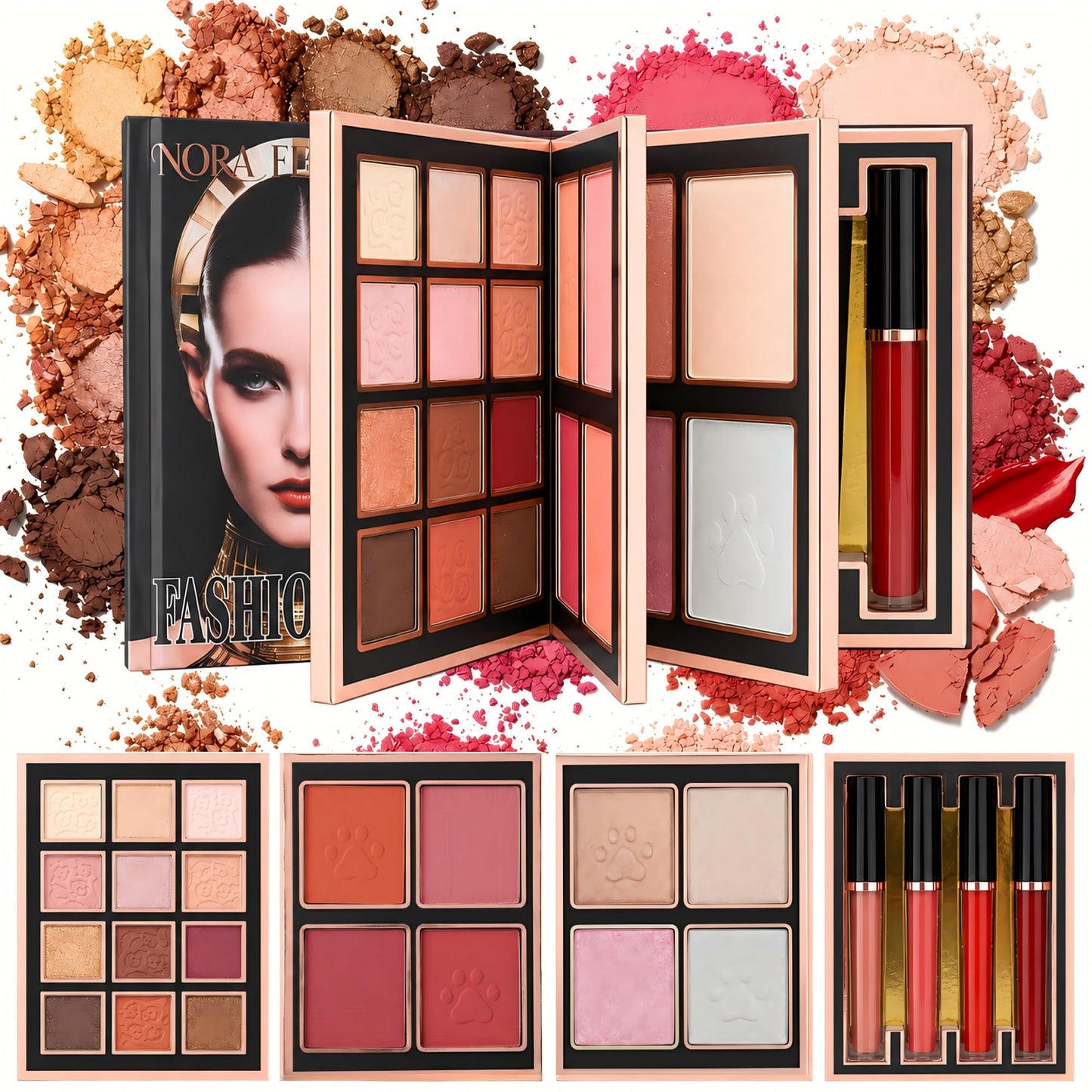 FORSEEKUP All In One Makeup Kit for Women, Travel Makeup Palette with 12 Eyeshadows, 4 Blush Shades, 4 Highlighters & 4 Matte Lip Gloss, Full Face Book Makeup Set Portable Cosmetic Kit (A)